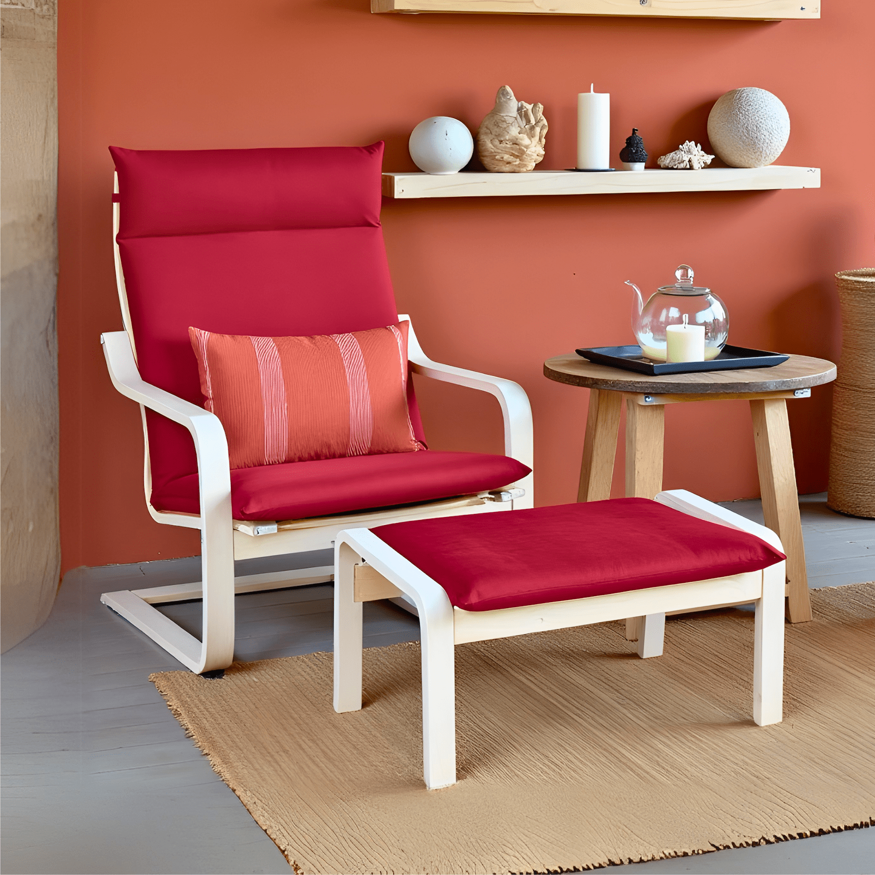 Velvet Burgundy Red Chair and Ottoman Covers, Compatible with IKEA Poang