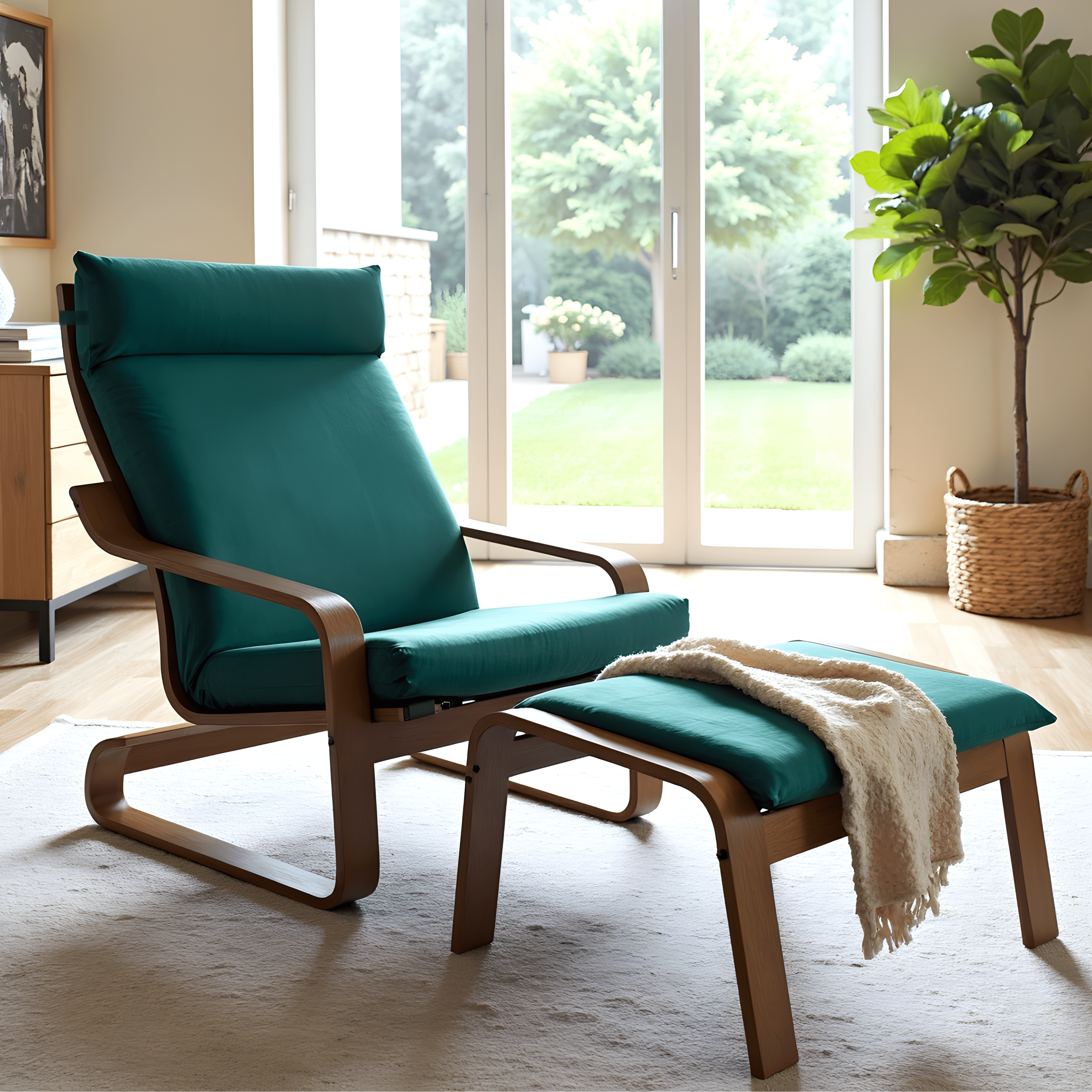 Velvet Forest Green Chair and Ottoman Covers, Compatible with IKEA Poang