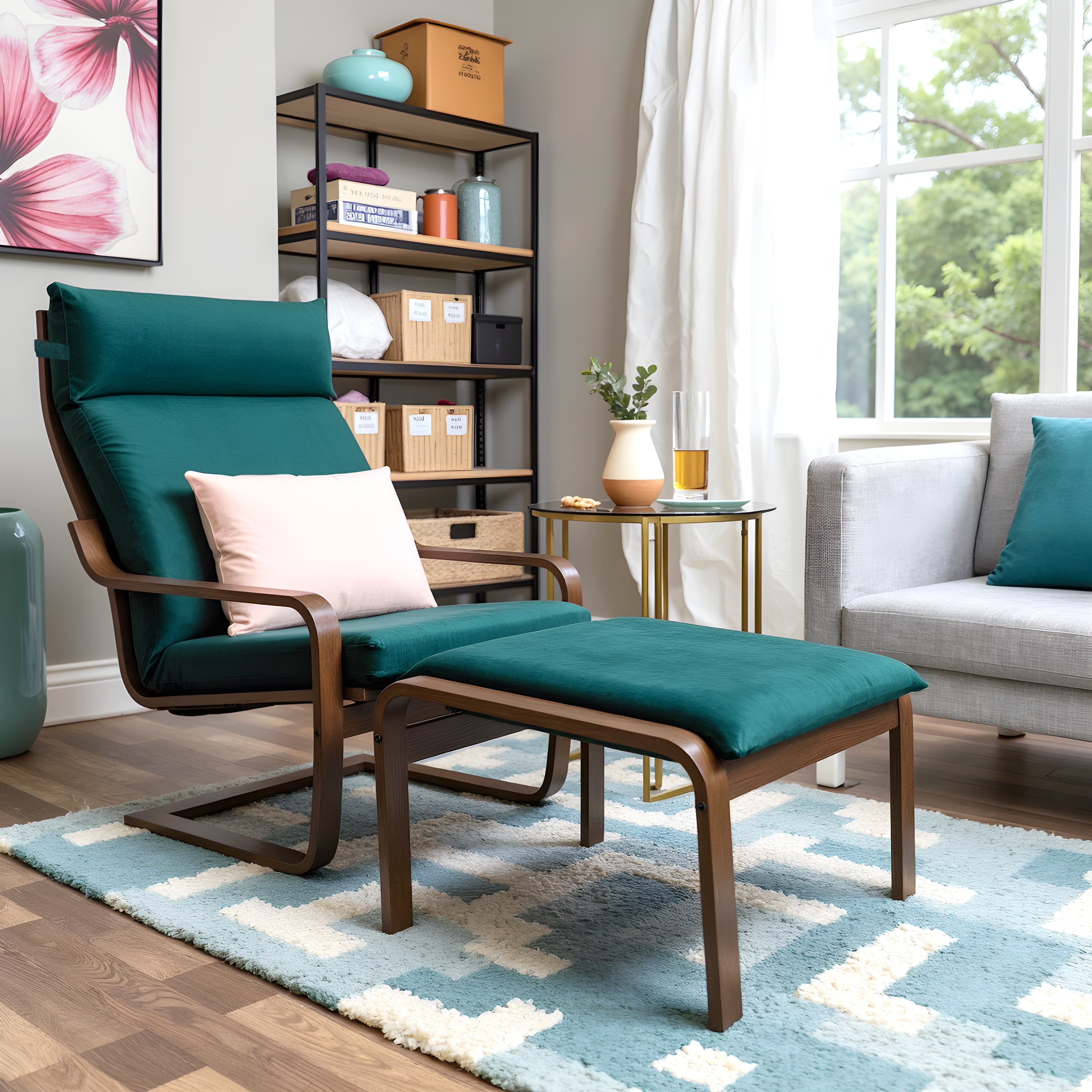 Velvet Forest Green Chair and Ottoman Covers, Compatible with IKEA Poang