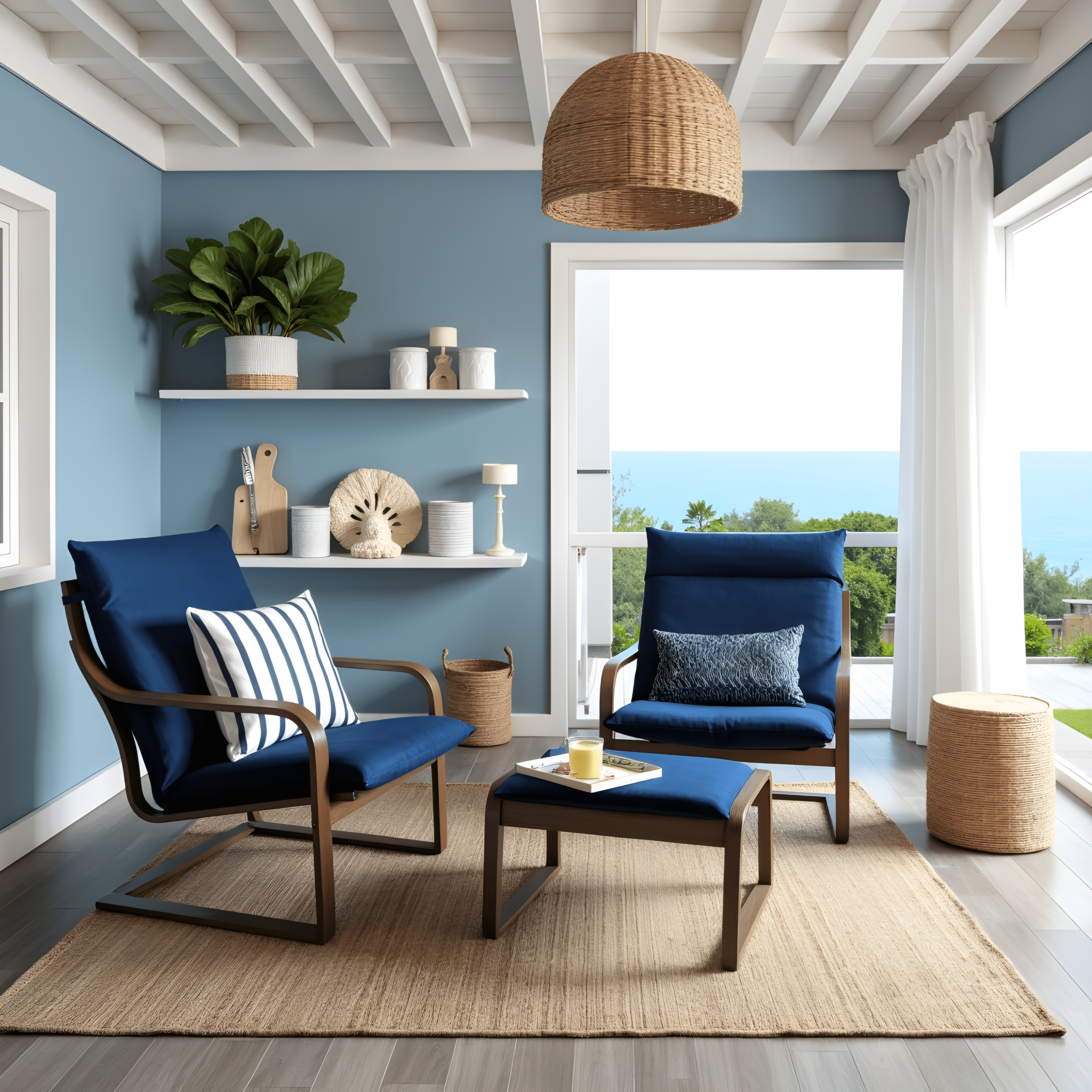 Velvet Navy Blue Chair and Ottoman Covers, Compatible with IKEA Poang