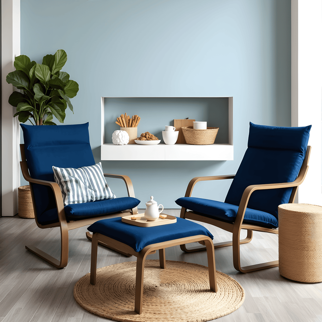 Velvet Navy Blue Chair and Ottoman Covers, Compatible with IKEA Poang