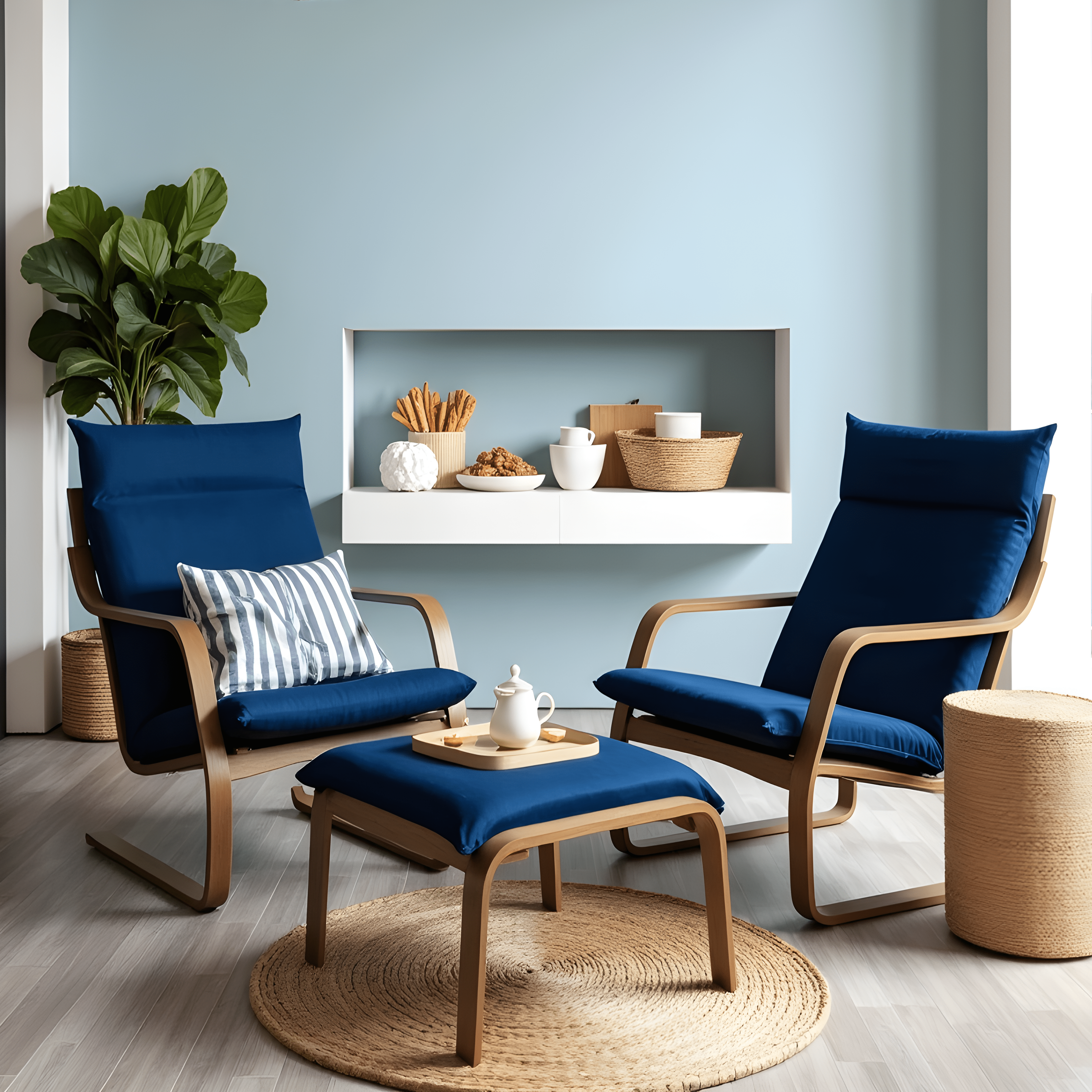 Velvet Navy Blue Chair and Ottoman Covers, Compatible with IKEA Poang