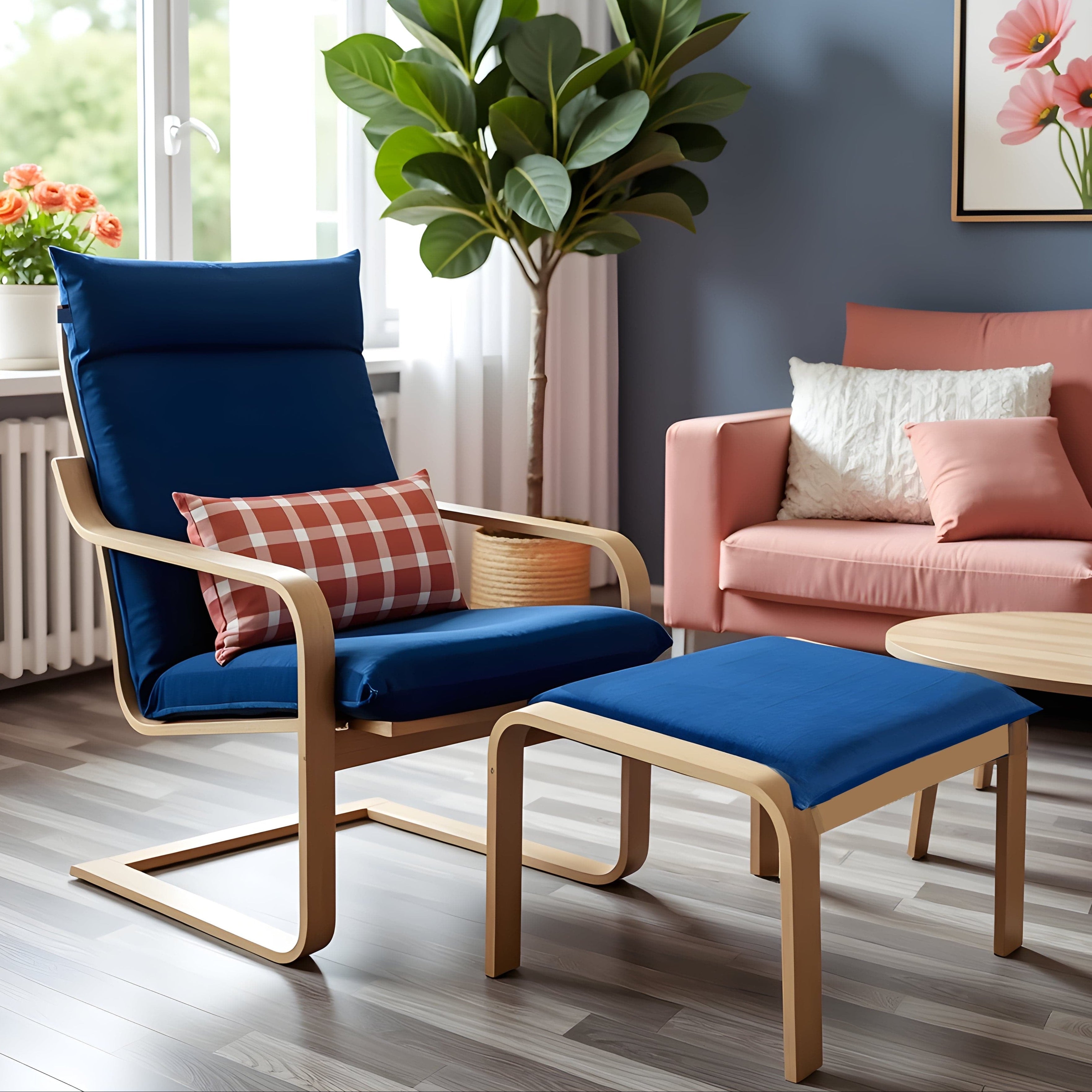 Velvet Navy Blue Chair and Ottoman Covers, Compatible with IKEA Poang