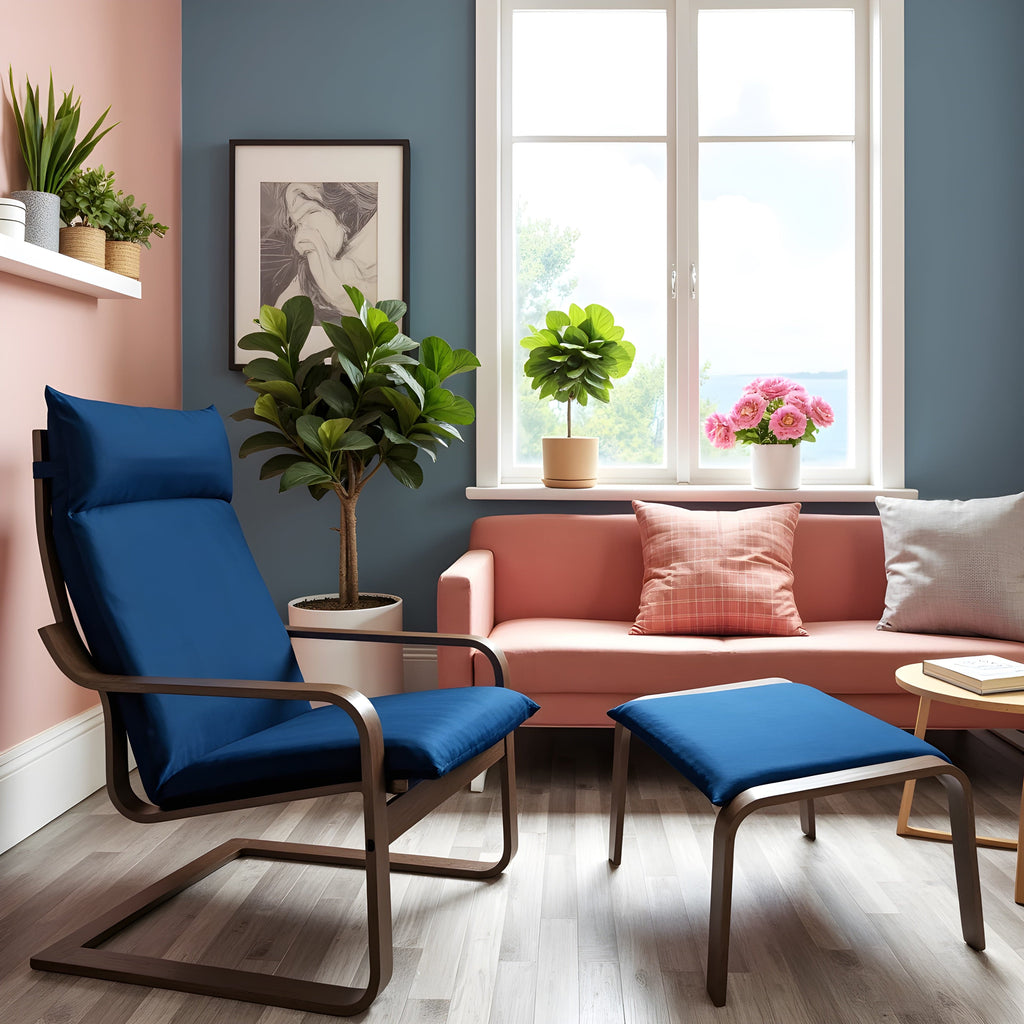 Velvet Navy Blue Chair and Ottoman Covers, Compatible with IKEA Poang