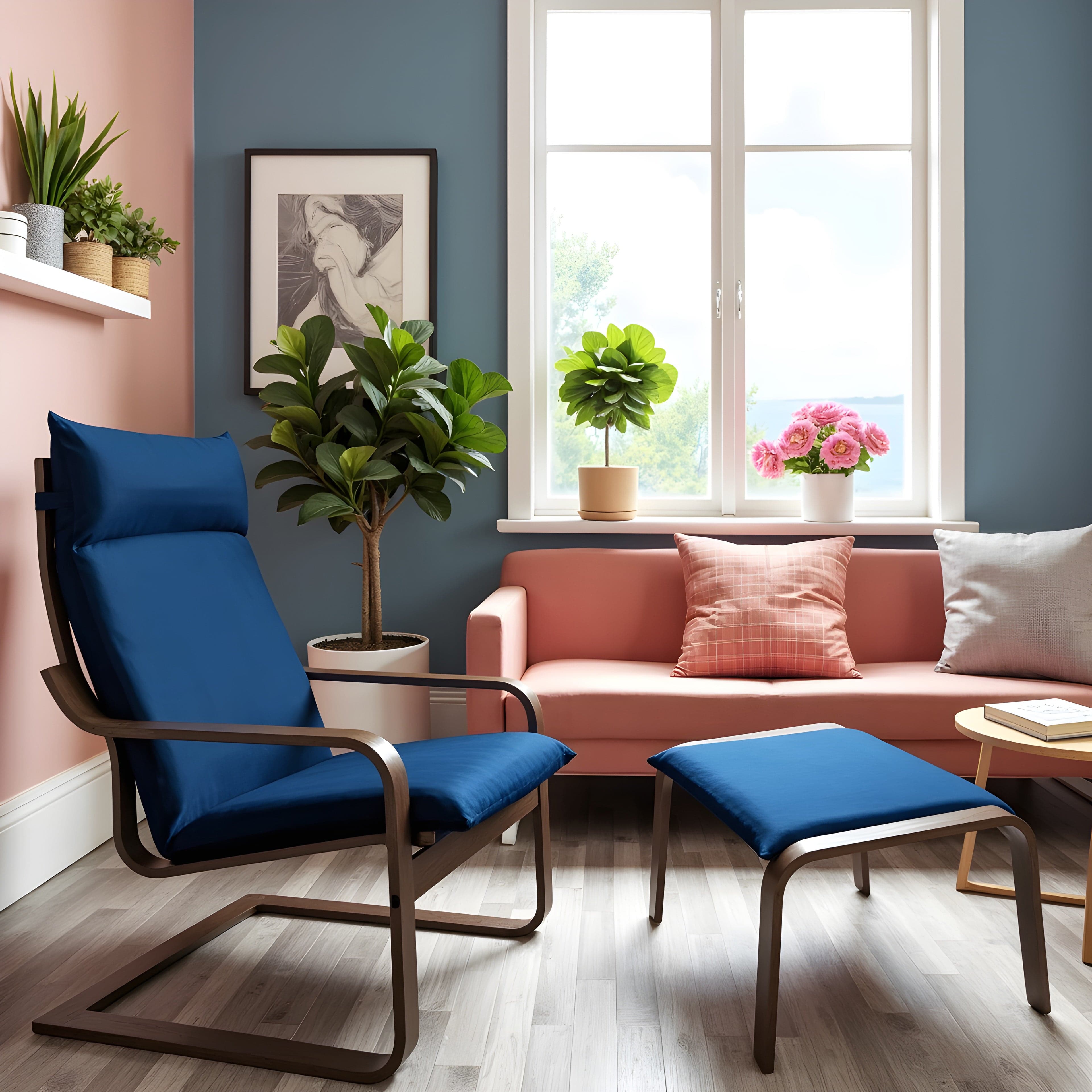 Velvet Navy Blue Chair and Ottoman Covers, Compatible with IKEA Poang