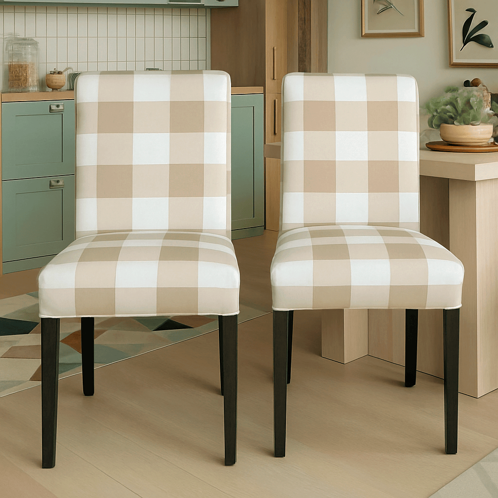 2 Pack, Buffalo Check Beige Dining Chair Cover, Compatible with IKEA Henriksdal, Euro/Aus