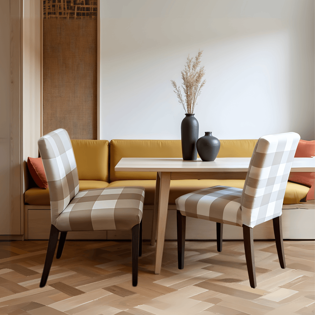 Buffalo Check Beige Dining Chair Cover for IKEA Henriksdal – Farmhouse Style, Modern Comfort