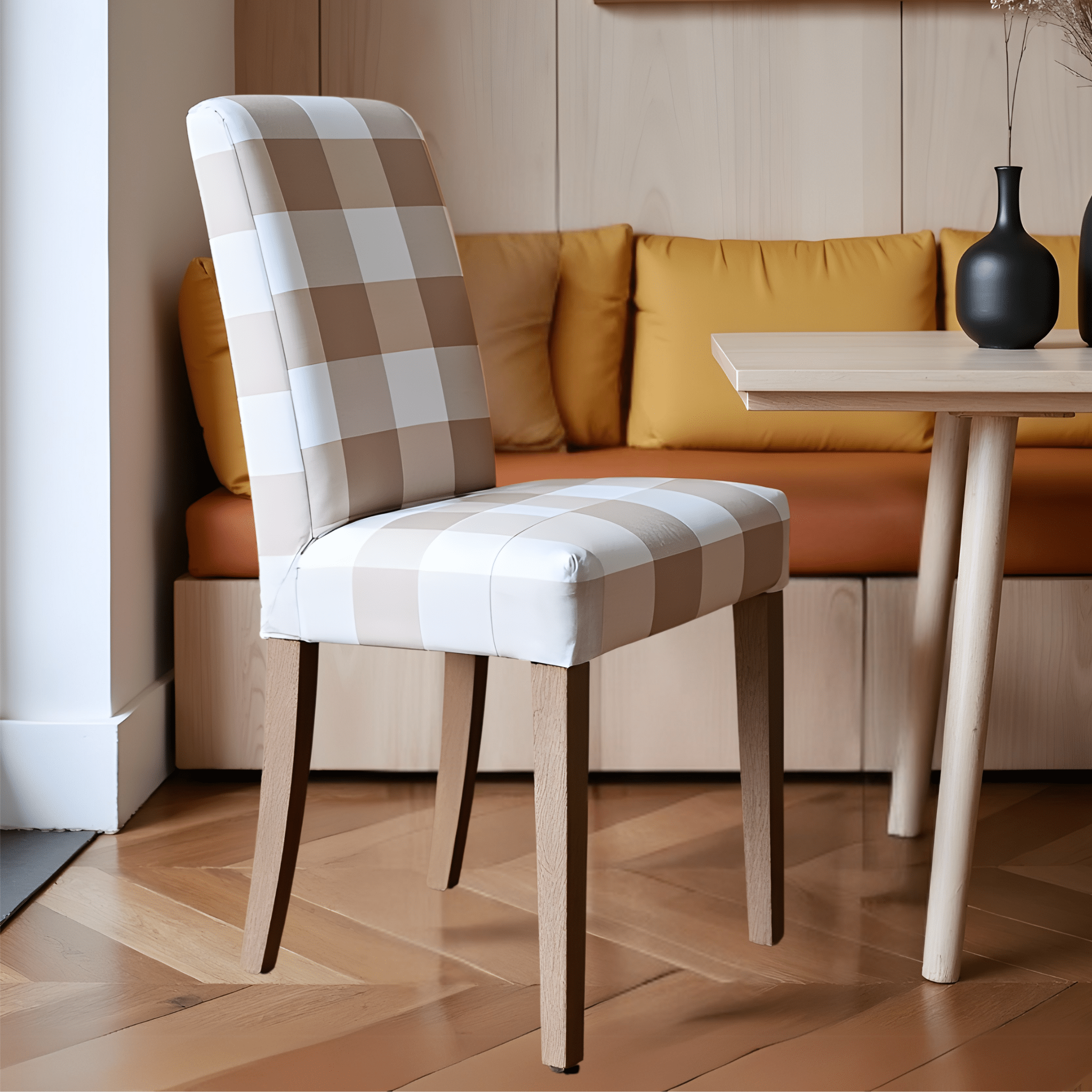 Buffalo Check Beige Dining Chair Cover for IKEA Henriksdal – Farmhouse Style, Modern Comfort