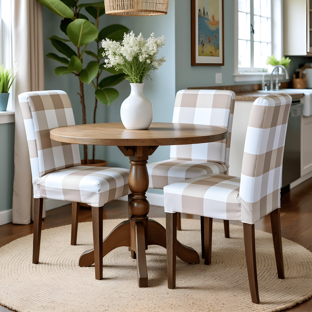 Buffalo Check Beige Dining Chair Cover for IKEA Henriksdal – Farmhouse Style, Modern Comfort