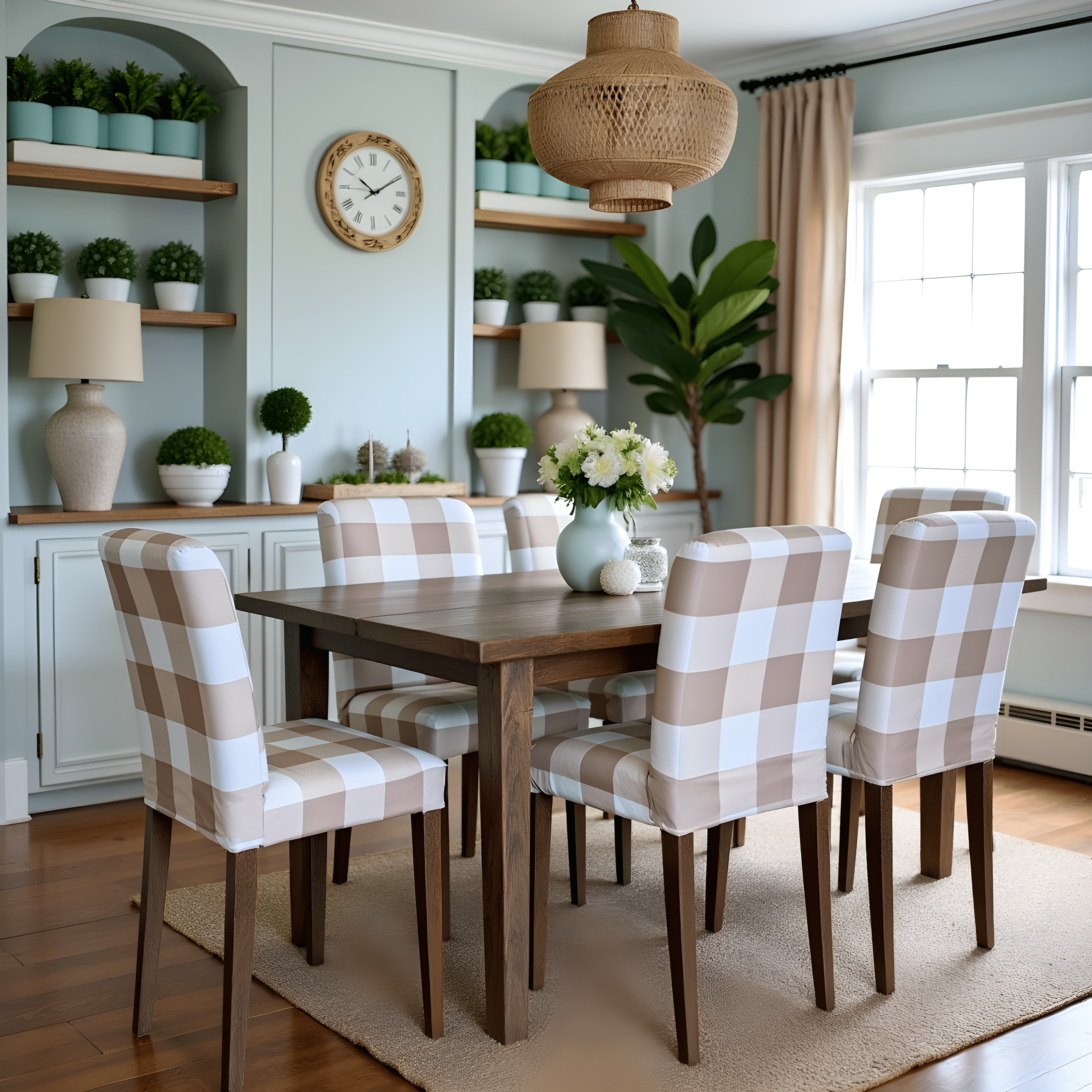 Buffalo Check Beige Dining Chair Cover for IKEA Henriksdal – Farmhouse Style, Modern Comfort