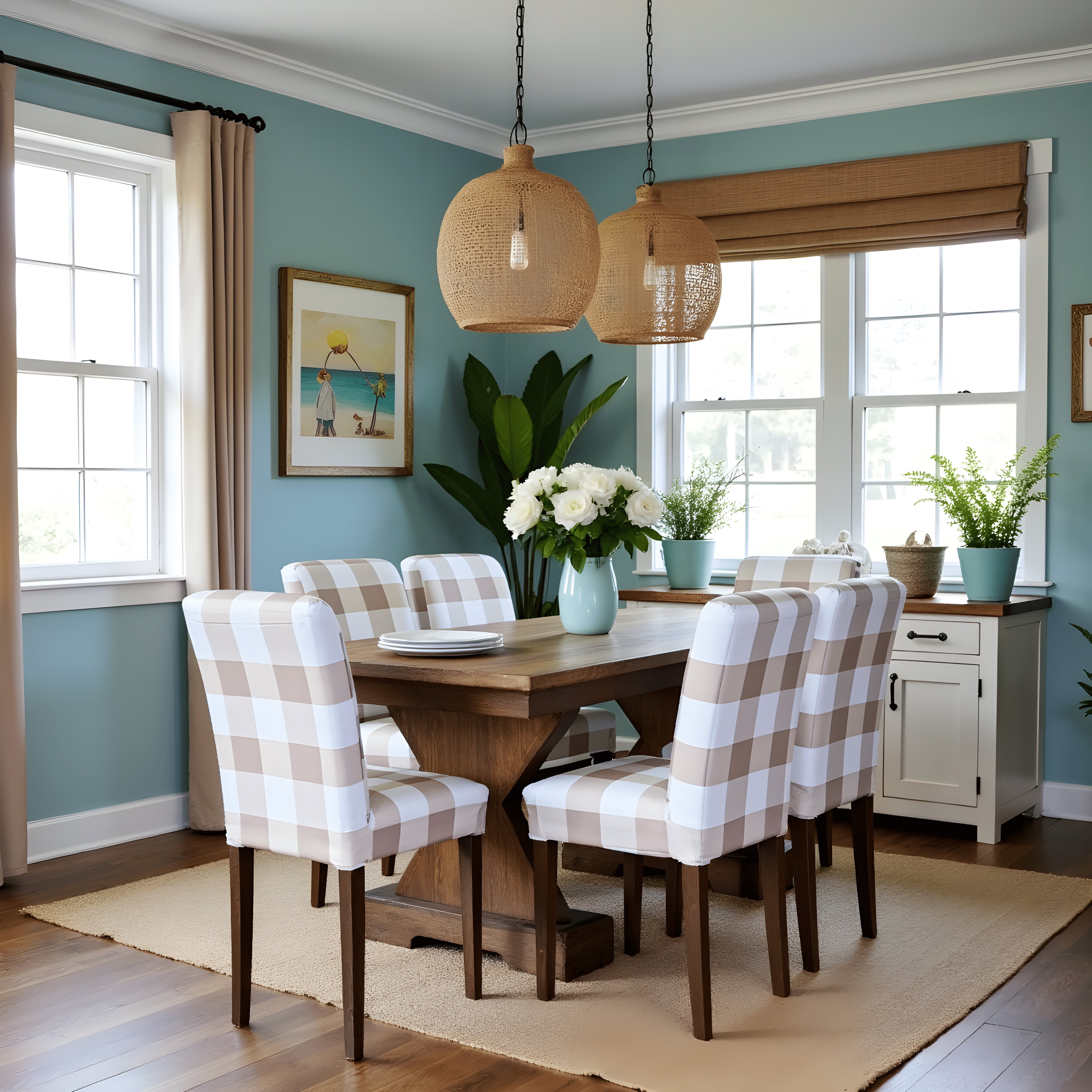 Buffalo Check Beige Dining Chair Cover for IKEA Henriksdal – Farmhouse Style, Modern Comfort