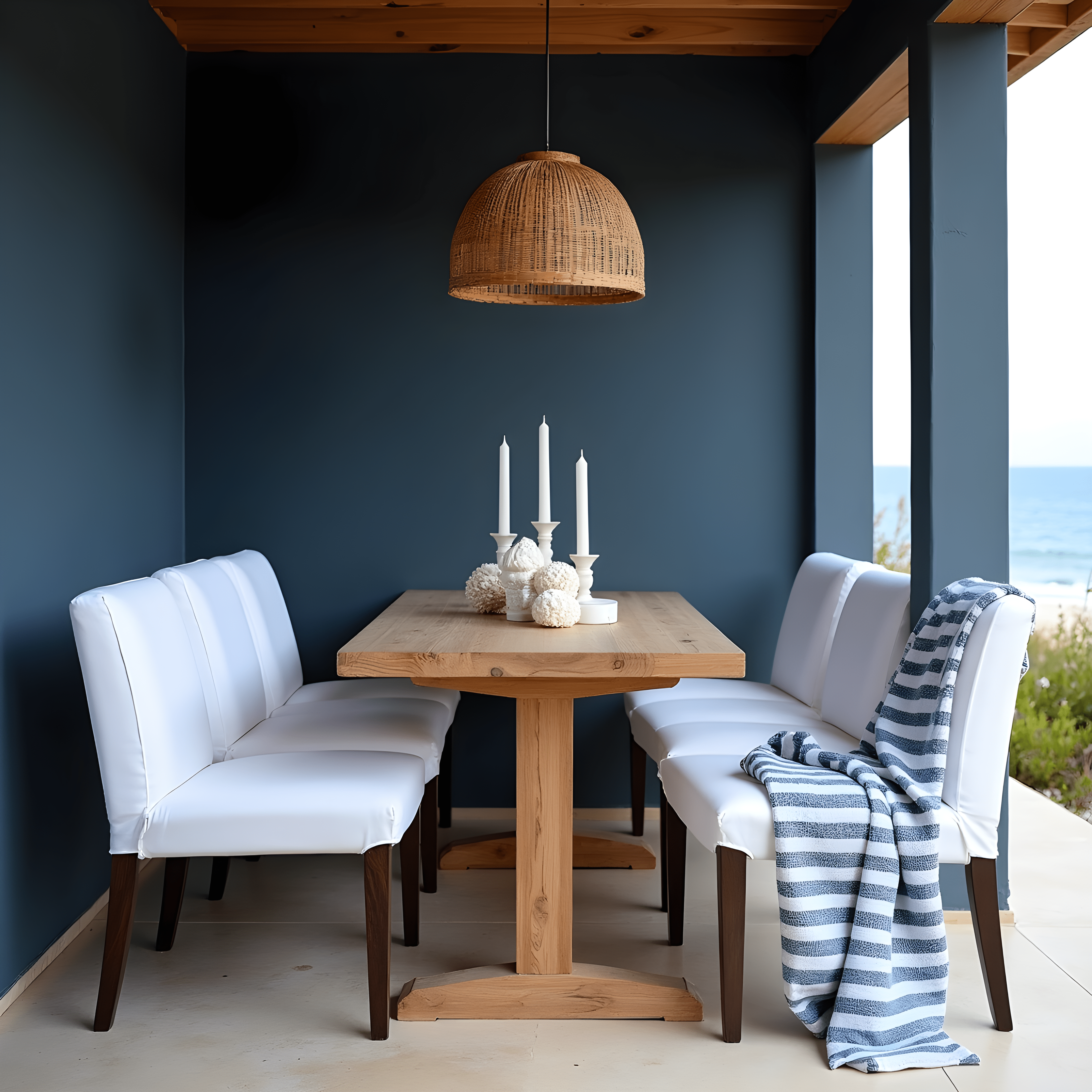 2 Pack Solid White European Linen Canvas Dining Chair Cover, Compatible with IKEA Henriksdal