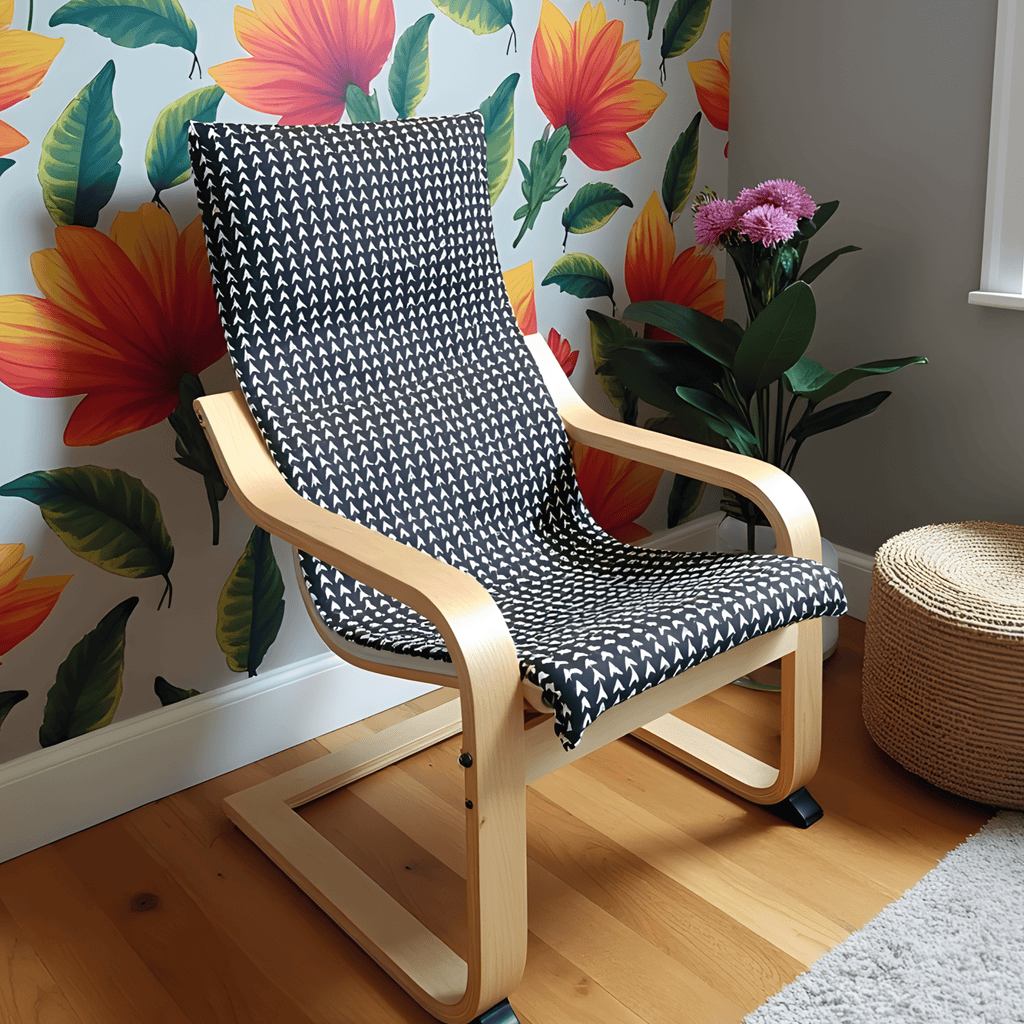 Black Vine Cotton Cushion Cover, Compatible with IKEA Children's Poang