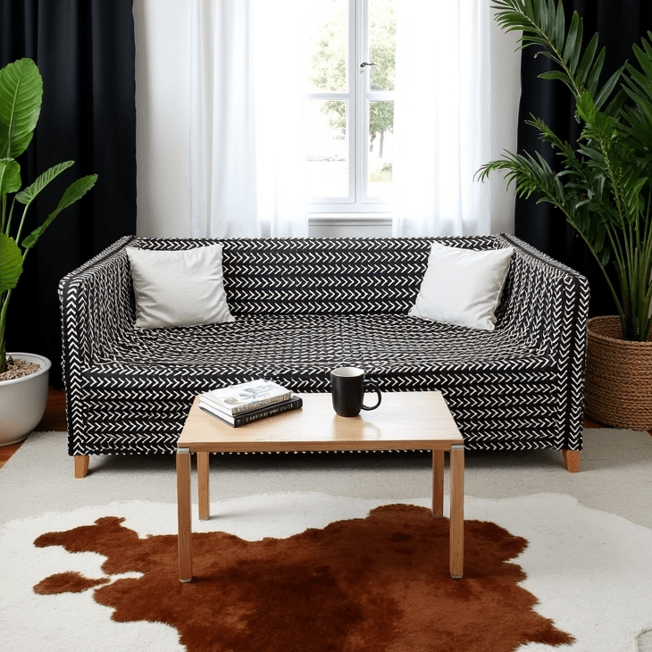 Black Boho Mudcloth Slipcover for IKEA Knopparp Sofa – Global Design Meets Everyday Comfort