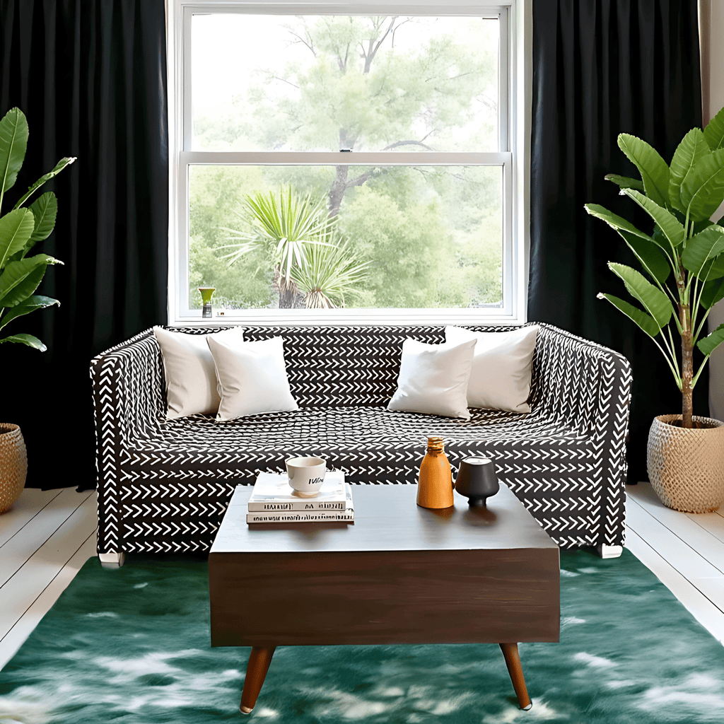 Black Boho Mudcloth Slipcover for IKEA Knopparp Sofa – Global Design Meets Everyday Comfort