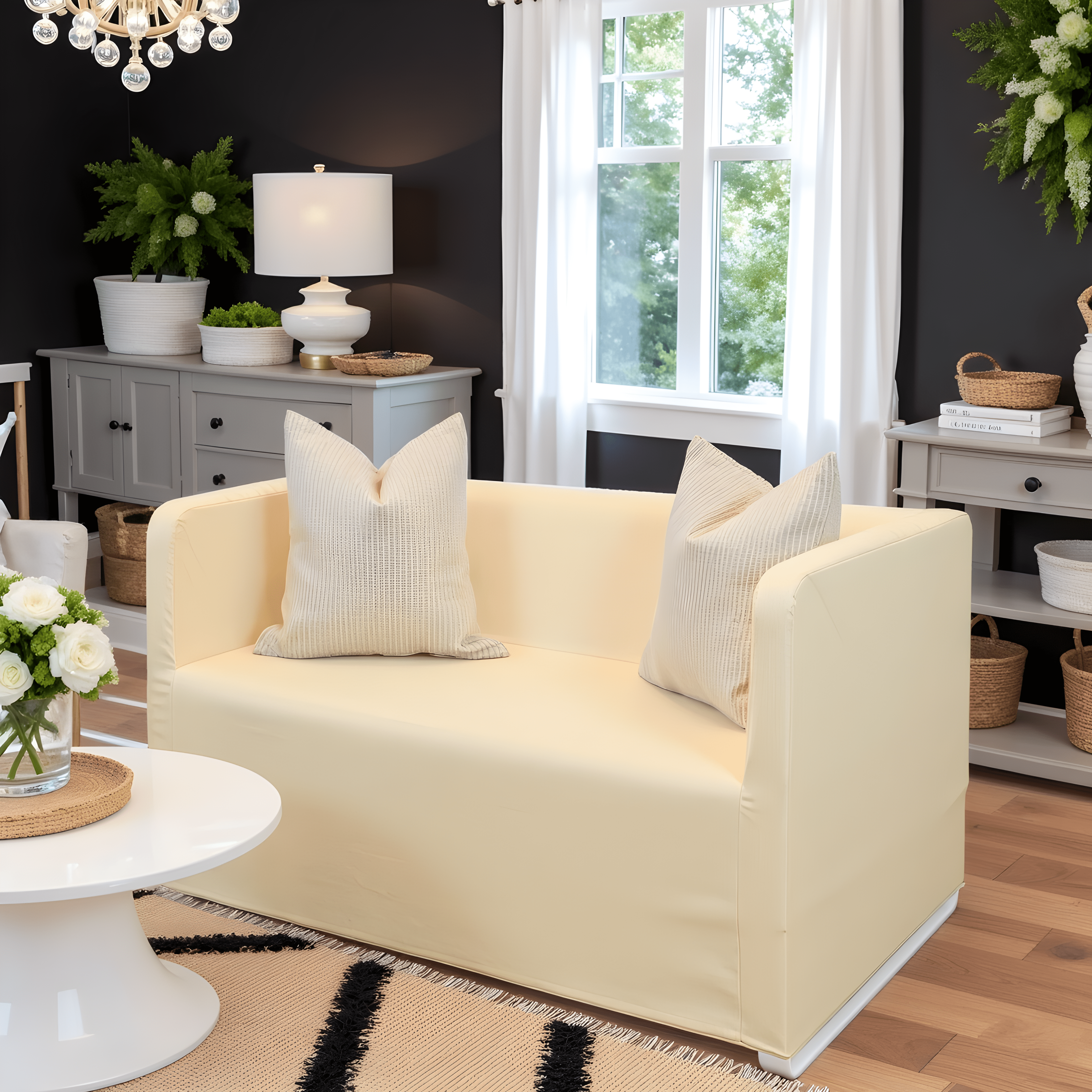 Farmhouse Beige Linen Slip Cover, Compatible with IKEA KNOPPARP