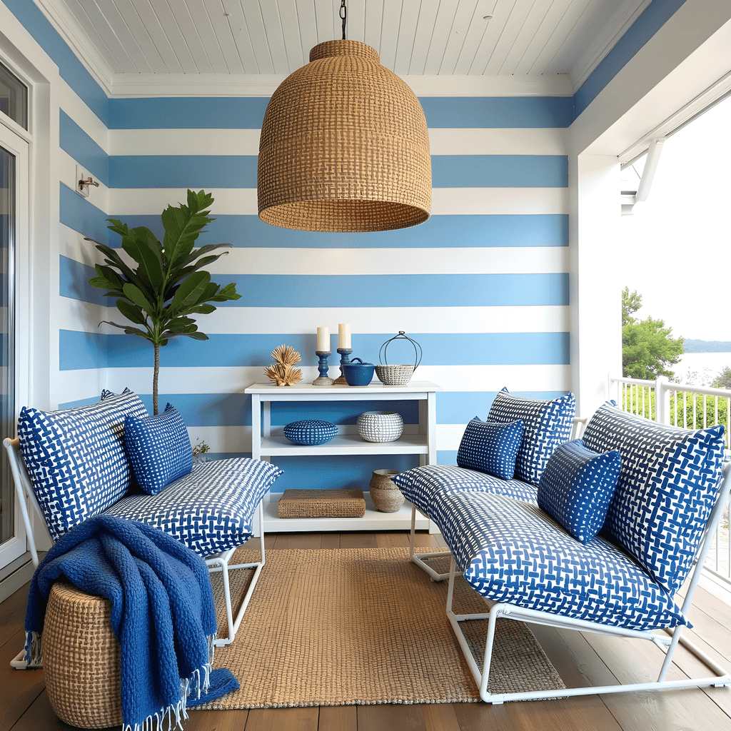 Modern Navy Blue Lattice Print Outdoor Slipcovers, Compatible with IKEA Havsten - Made to Order