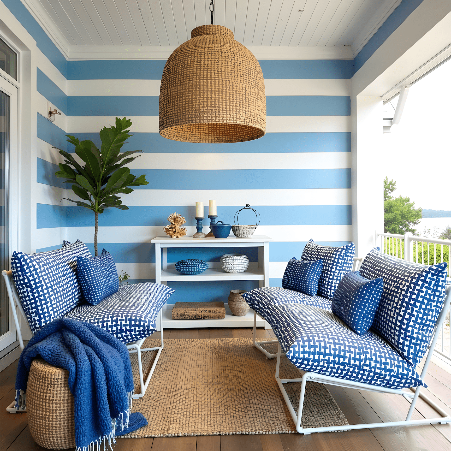 Modern Navy Blue Lattice Print Outdoor Slipcovers, Compatible with IKEA Havsten - Made to Order