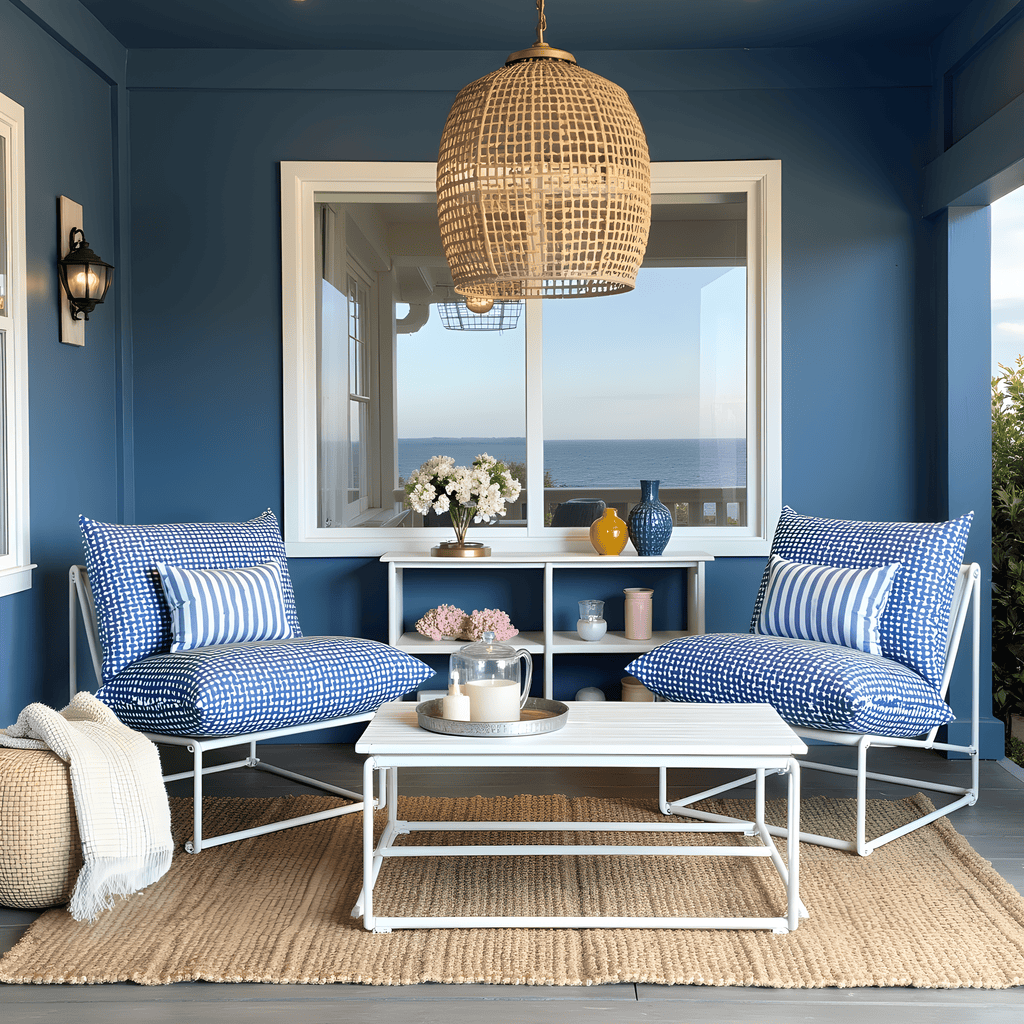 Modern Navy Blue Lattice Print Outdoor Slipcovers, Compatible with IKEA Havsten - Made to Order