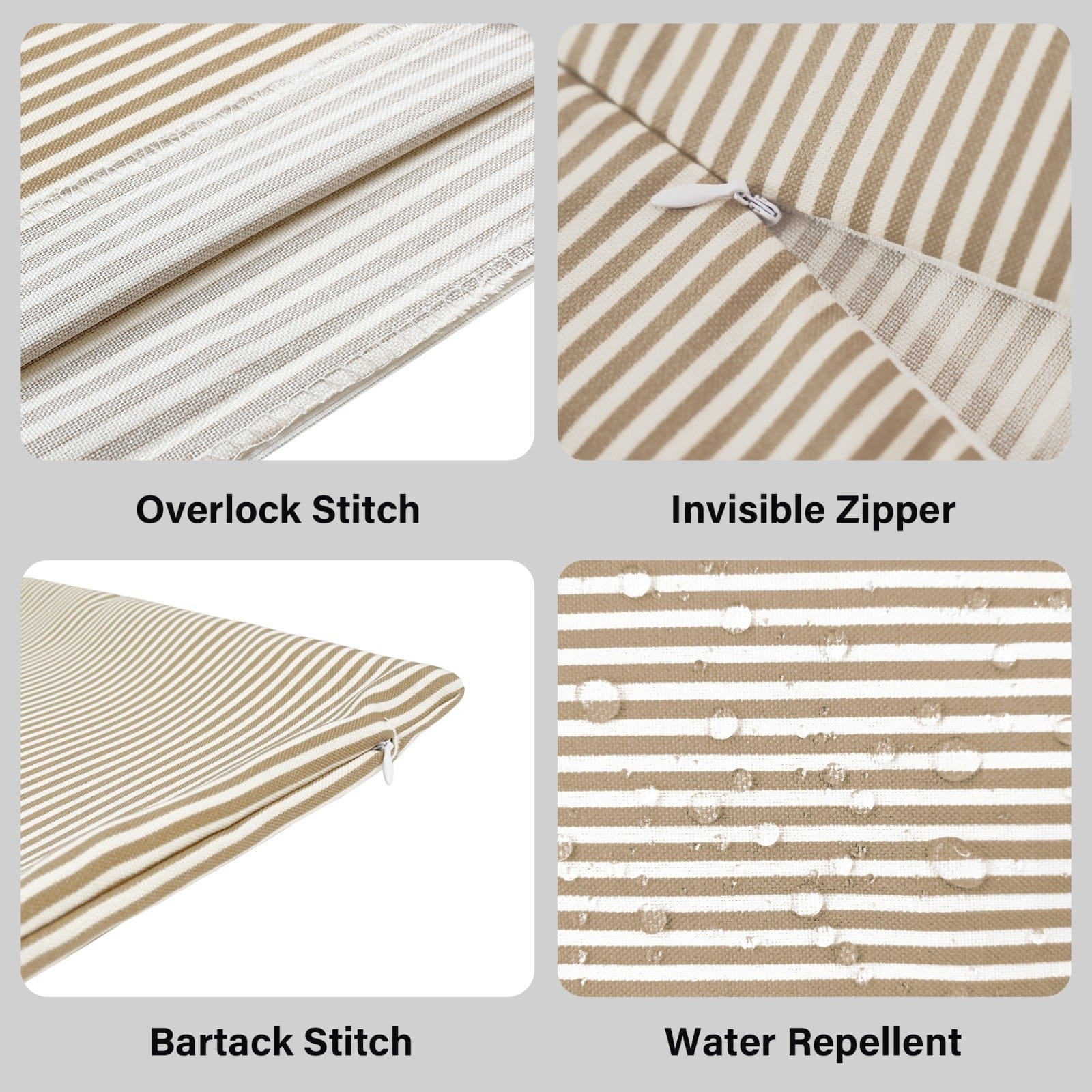 2 Pack Outdoor Pillow Covers | Beige Stripe | Compatible with IKEA Duvholmen and Kuddarna Cushions