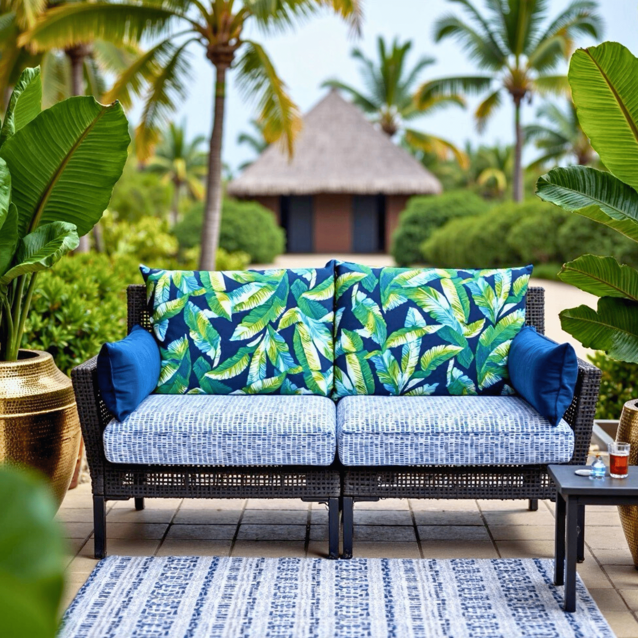 Banana Leaf Blue Rain Outdoor Slip Covers, Compatible with IKEA Duvholmen