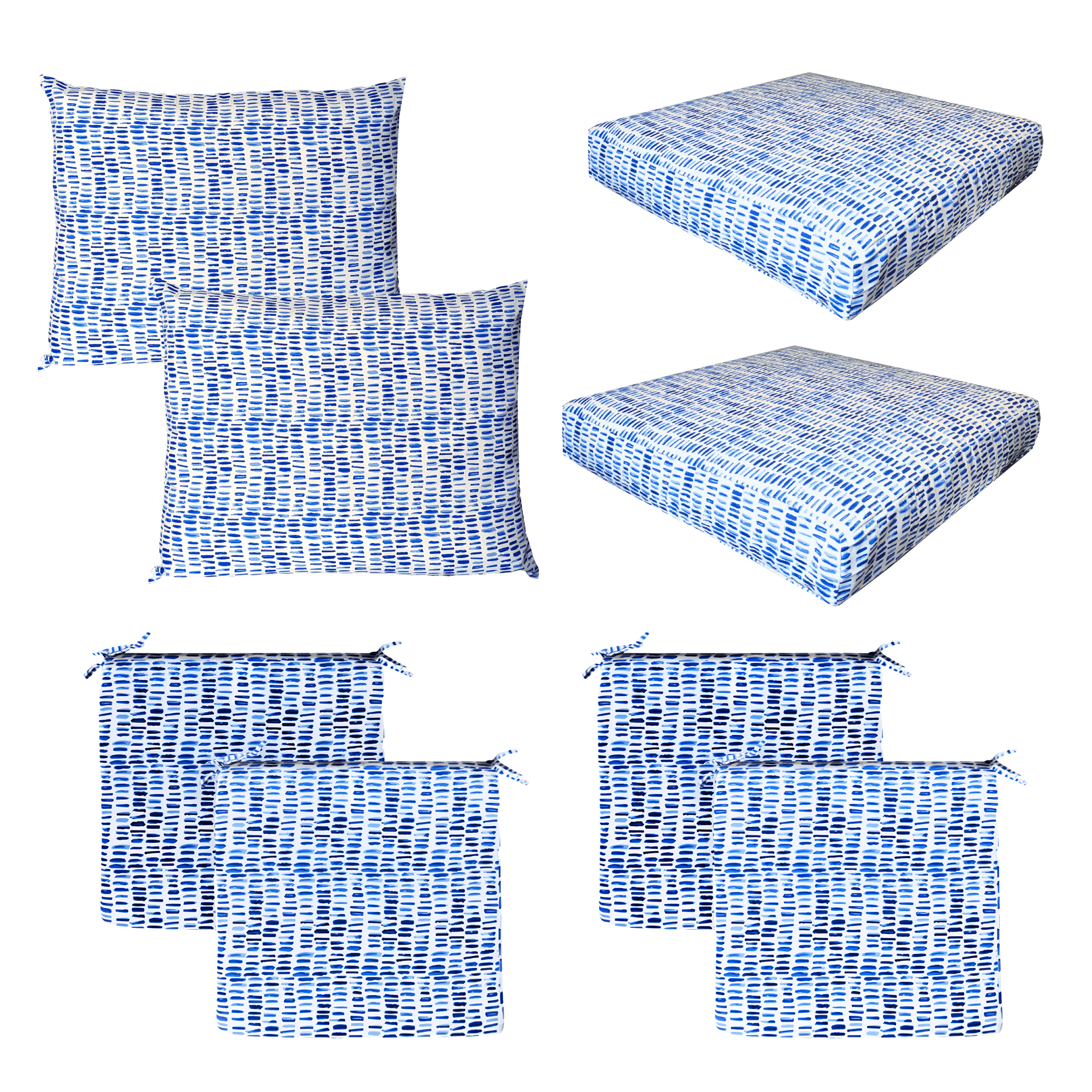 8-PIECE DELUXE BUNDLE Outdoor Cushion Cover Set and Chair Pads – Compatible with IKEA Duvholmen, Blue Rain