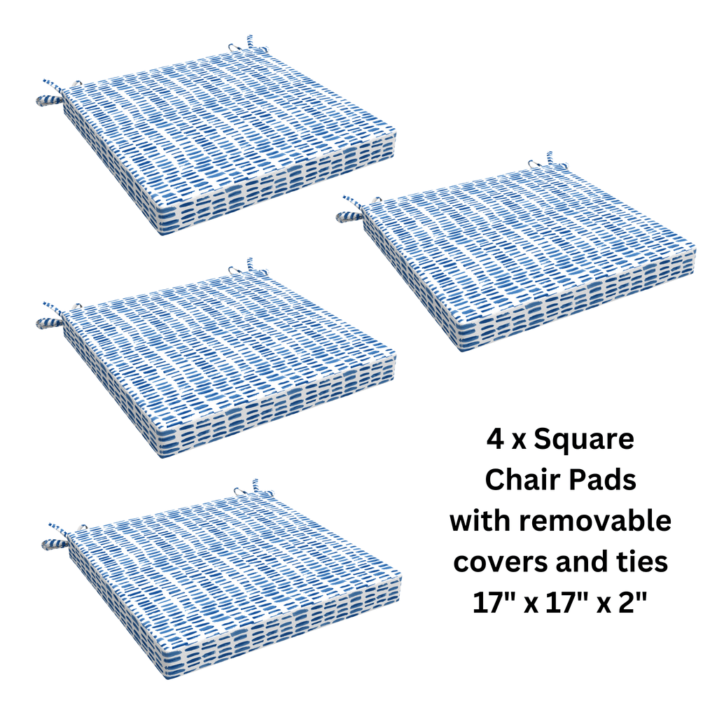 8-PIECE DELUXE BUNDLE Outdoor Cushion Cover Set and Chair Pads – Compatible with IKEA Duvholmen, Blue Rain