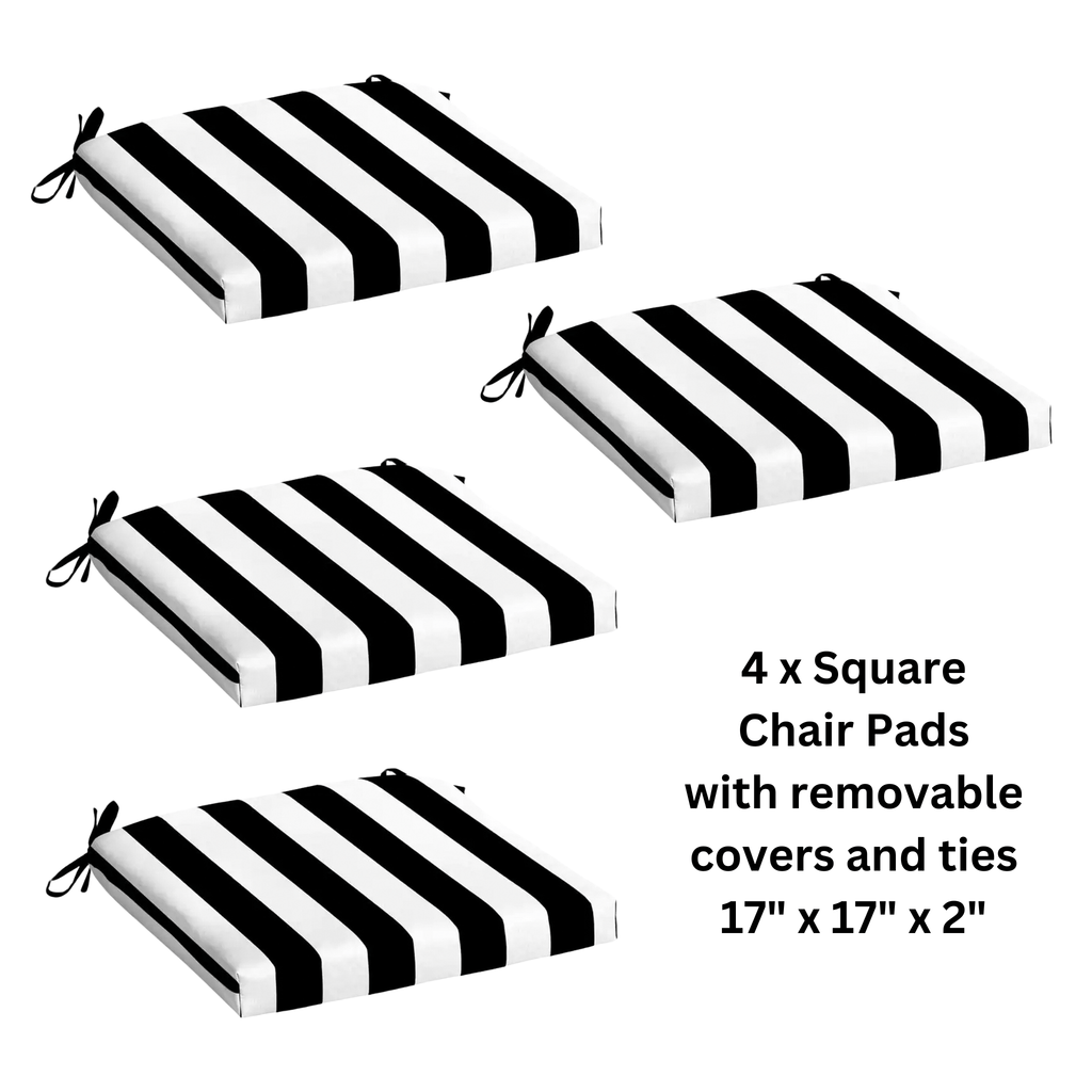 8-PIECE DELUXE BUNDLE Outdoor Cushion Covers and Chair Pads – Compatible with IKEA Duvholmen, Chic Black and White Cabana Stripe