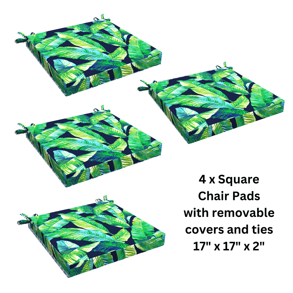 8-PIECE DELUXE BUNDLE Outdoor Cushion Cover Set and Chair Pads – Compatible with IKEA Duvholmen, Blue Palms