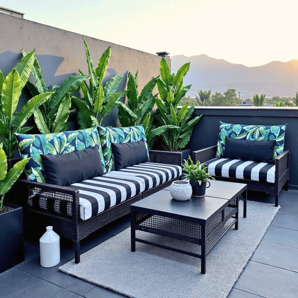 Banana Leaf Black Stripe Outdoor Slip Covers, Compatible with IKEA Duvholmen