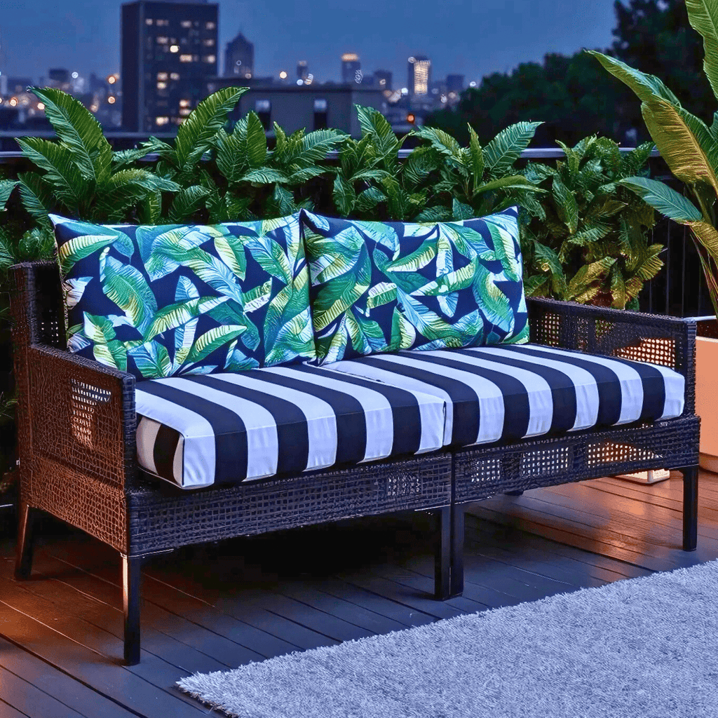 Banana Leaf Black Stripe Outdoor Slip Covers, Compatible with IKEA Duvholmen