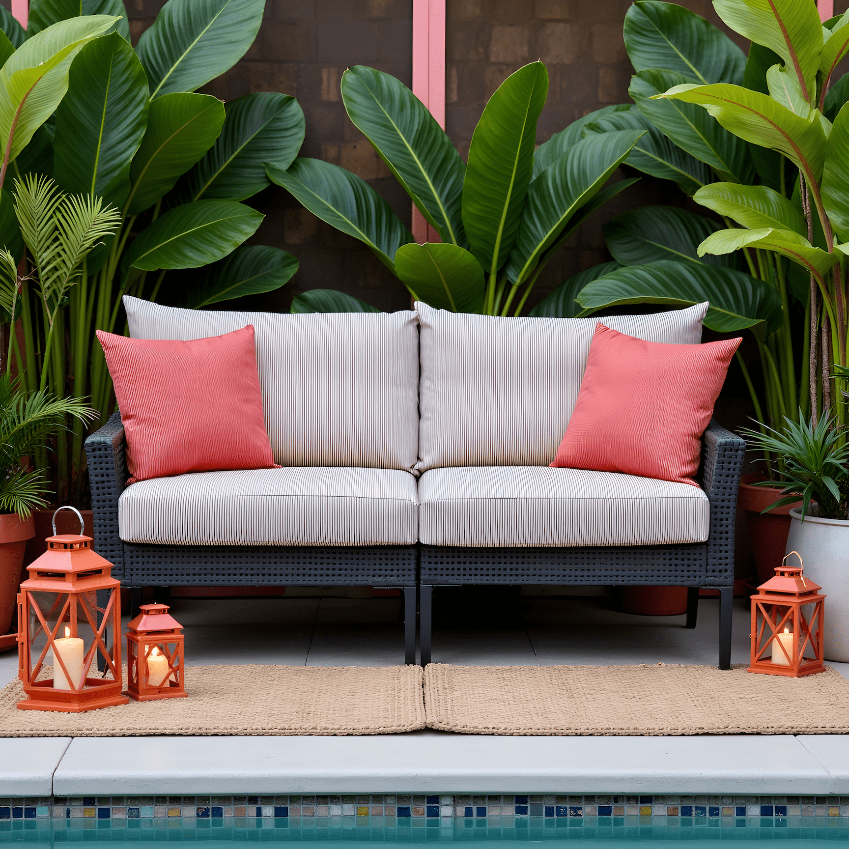 Beige Stripe Outdoor Slip Covers, Compatible with IKEA Duvholmen Kuddarna