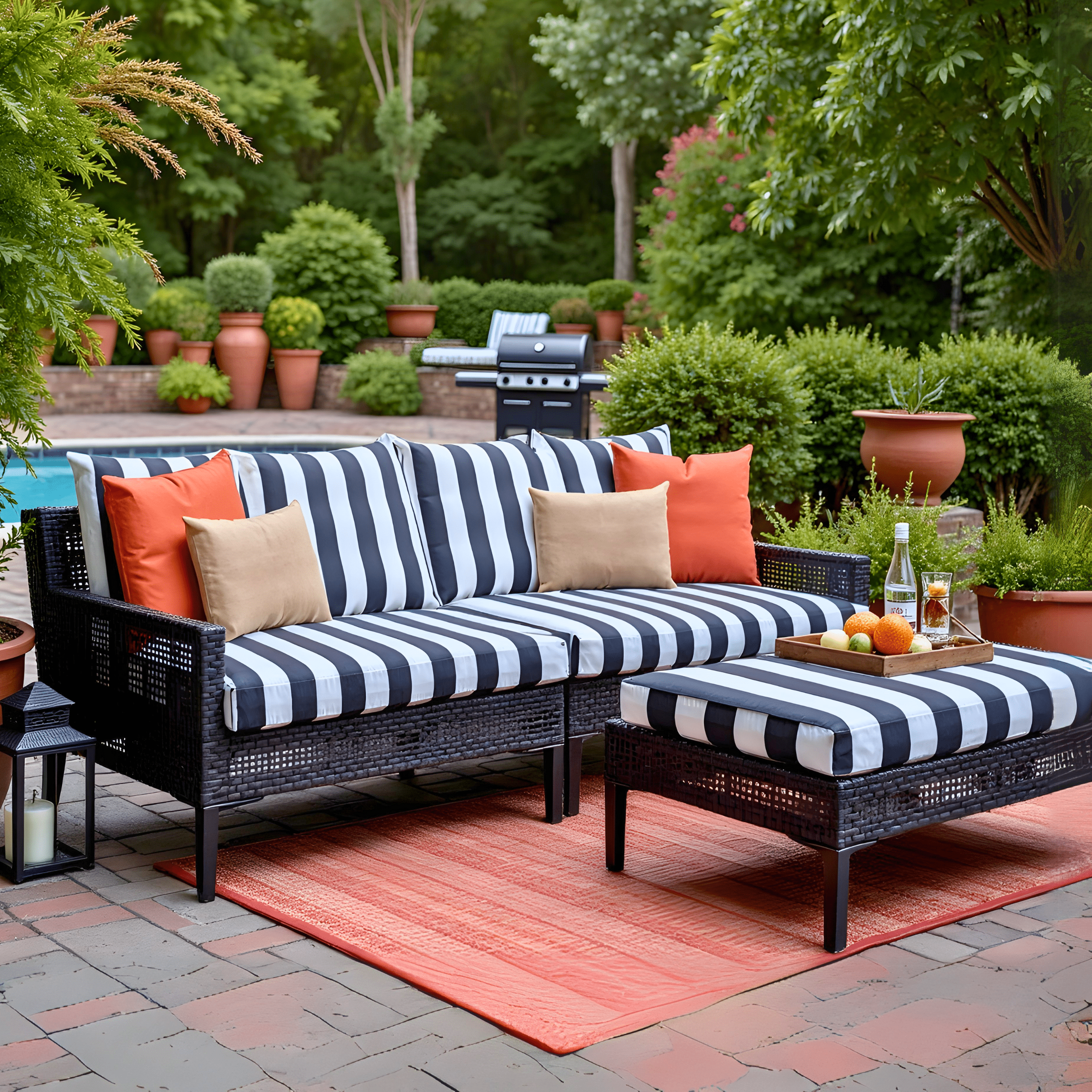 8-PIECE DELUXE BUNDLE Outdoor Cushion Covers and Chair Pads – Compatible with IKEA Duvholmen, Chic Black and White Cabana Stripe