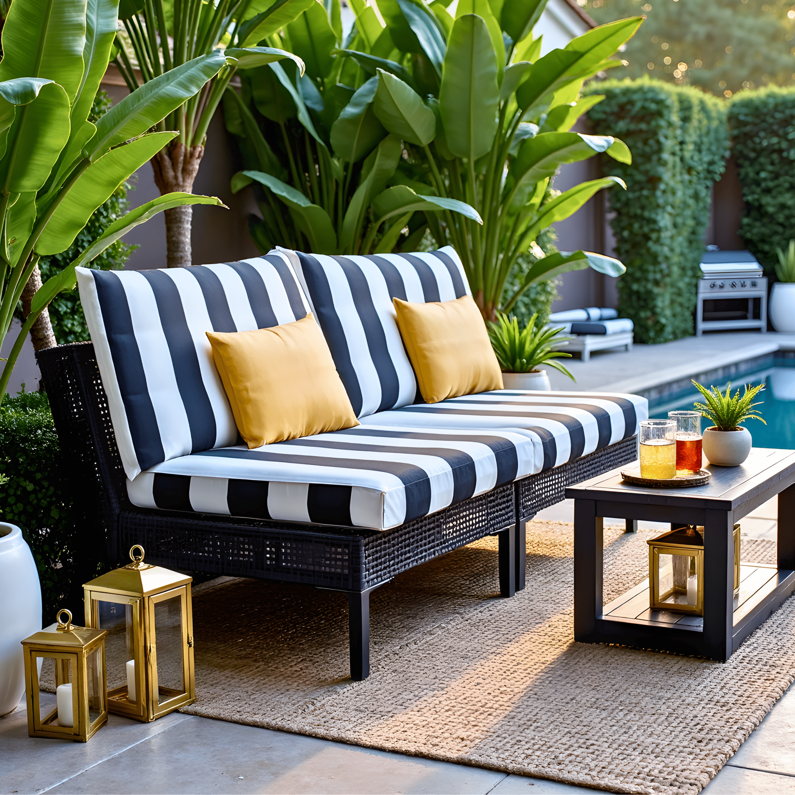 Black and White Cabana Stripe Outdoor Slip Covers, Compatible with IKEA Duvholmen Kuddarna