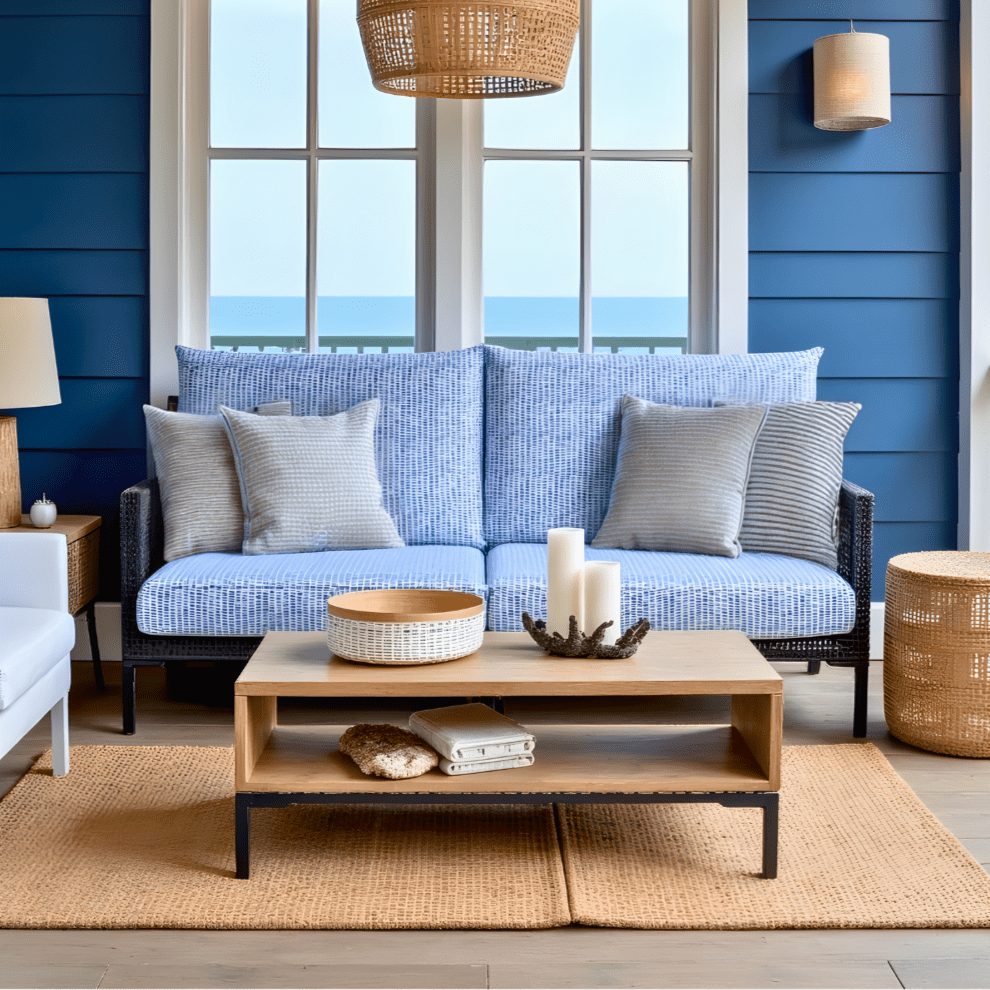 Rockin Cushions Outdoor Slip Covers | Blue Rain | Compatible with IKEA Duvholmen Cushions | Includes 2 Duvholmen Pillow Covers and 2 Duvholmen Seat Covers - Set of 4