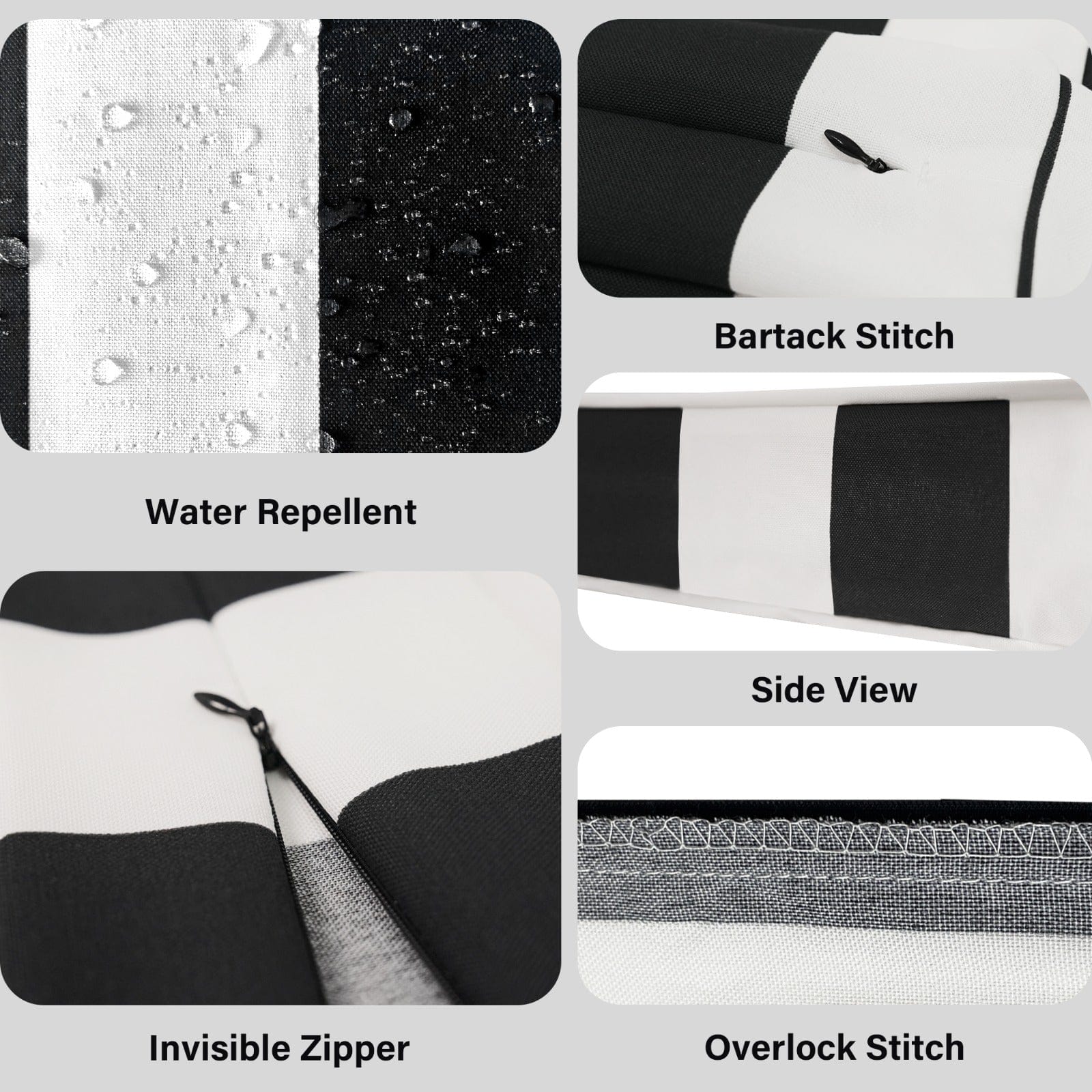 Black and White Cabana Stripe Outdoor Slip Covers, Compatible with IKEA Duvholmen Kuddarna