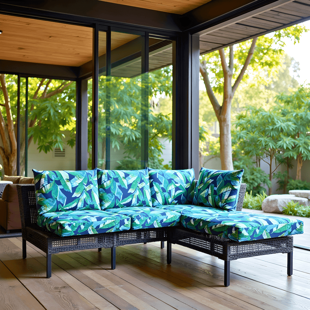 Rockin Cushions Outdoor Slip Covers | Green Banana Leaf Jungle Print | Compatible with IKEA Duvholmen Kuddarna Cushions | Includes 2 Kuddarna Pillow Covers and 2 Duvholmen Seat Covers - Set of 4