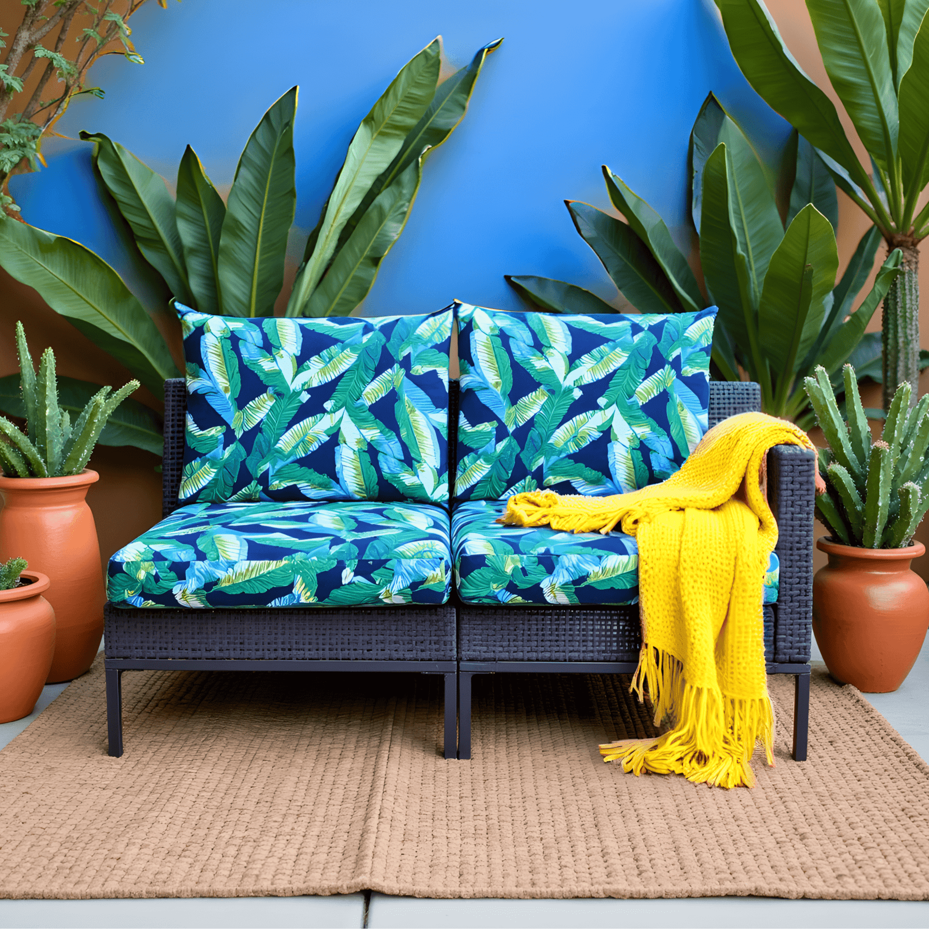 Navy Green Banana Leaf Outdoor Slip Covers, Compatible with IKEA Duvholmen