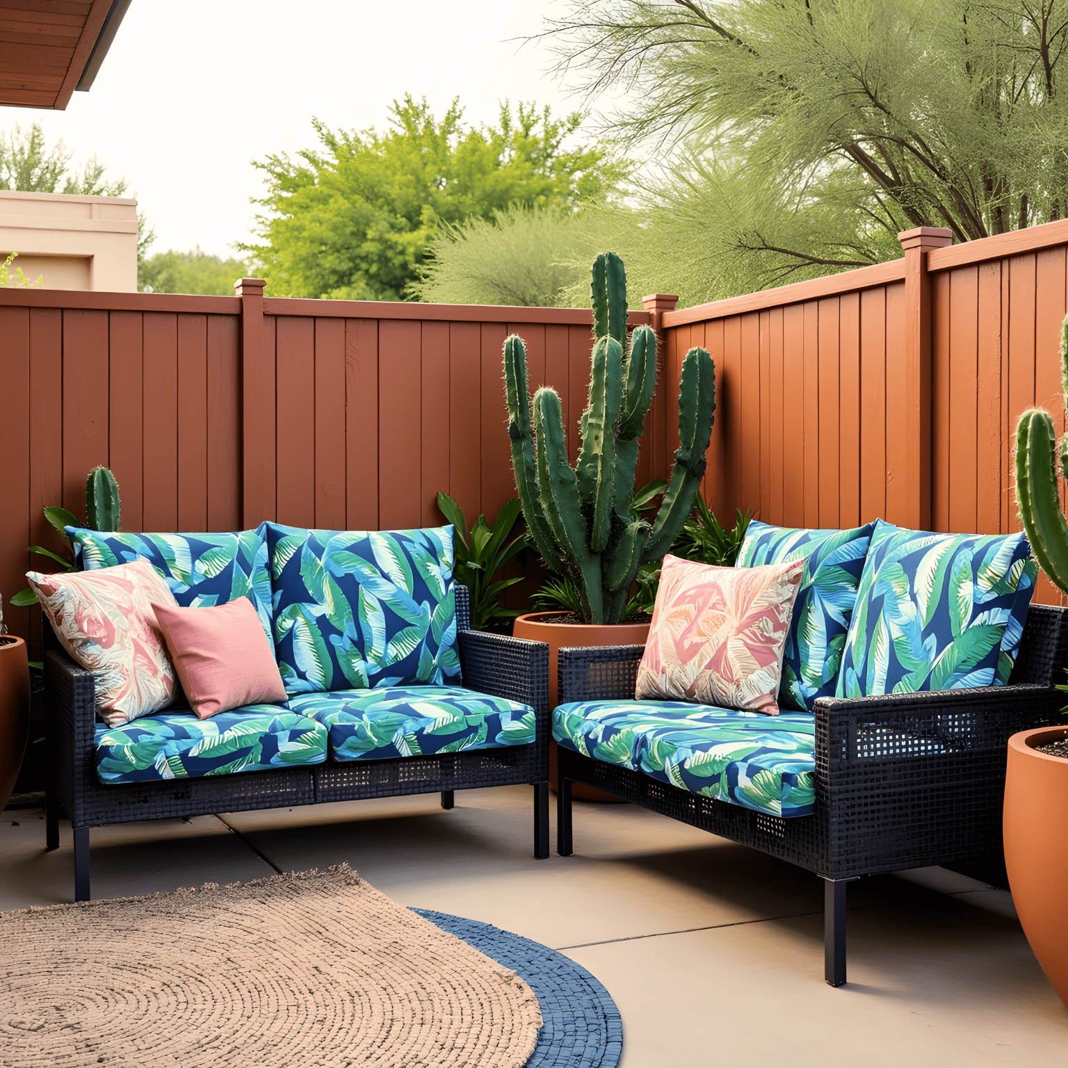 Rockin Cushions Outdoor Slip Covers | Navy Green Banana Leaf Print| Compatible with IKEA Duvholmen Cushions | Includes 2 Duvholmen Pillow Covers and 2 Duvholmen Seat Covers - Set of 4