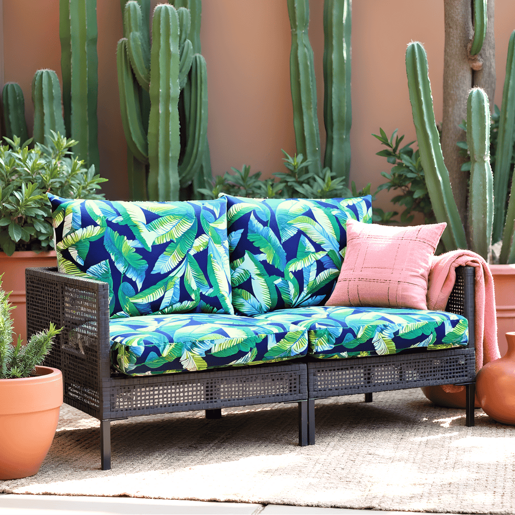 Rockin Cushions Outdoor Slip Covers | Green Banana Leaf Jungle Print | Compatible with IKEA Duvholmen Kuddarna Cushions | Includes 2 Kuddarna Pillow Covers and 2 Duvholmen Seat Covers - Set of 4