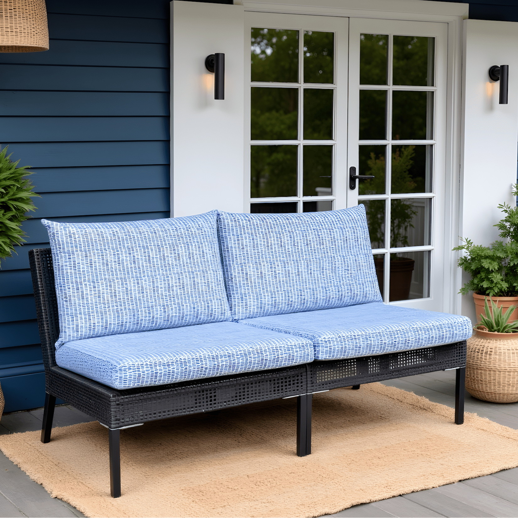 Rockin Cushions Outdoor Slip Covers | Blue Rain | Compatible with IKEA Duvholmen Kuddarna Cushions | Includes 2 Kuddarna Pillow Covers and 2 Duvholmen Seat Covers - Set of 4