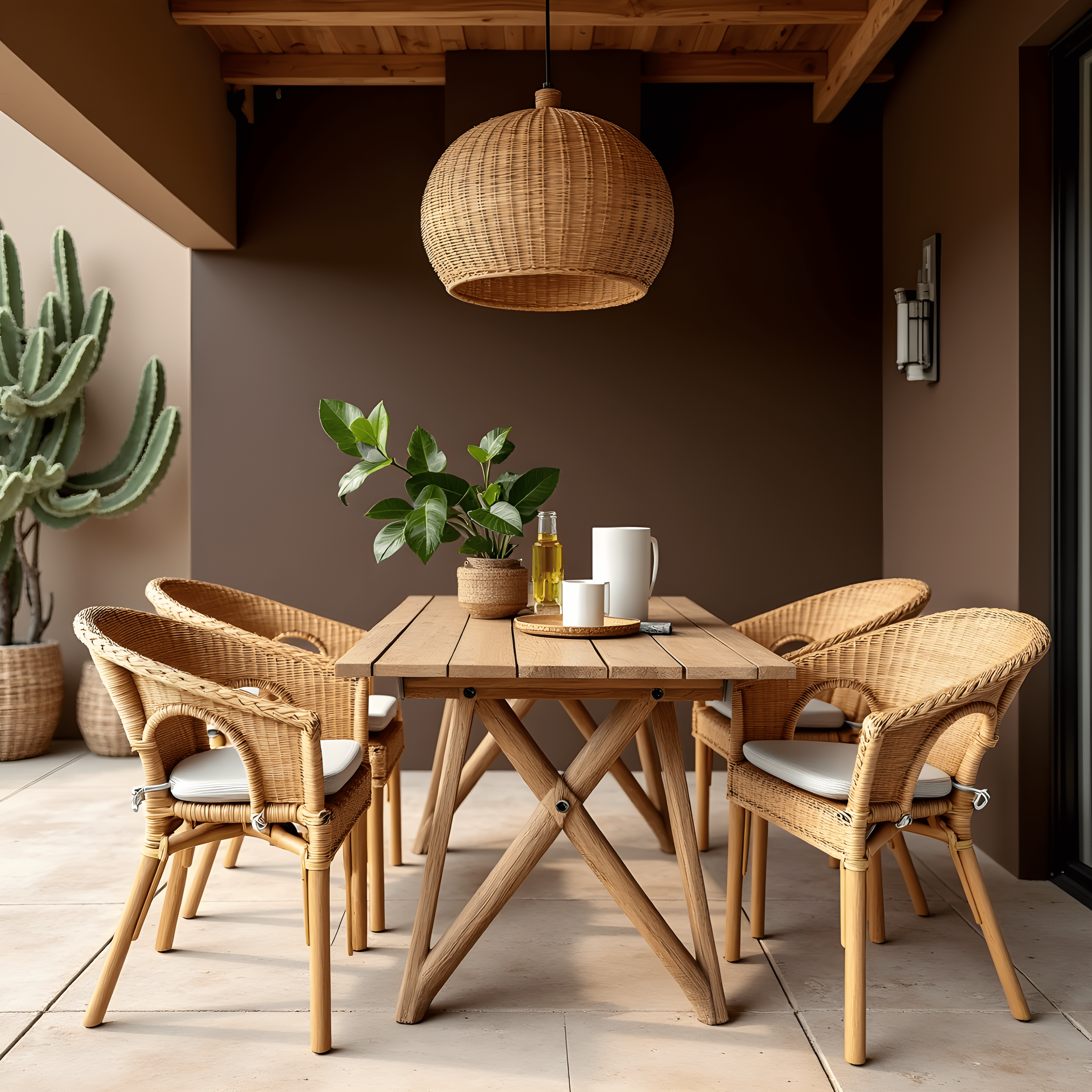 Set of 2, Beige Stripe U-Shape Outdoor Chair Pad, Removable Covers