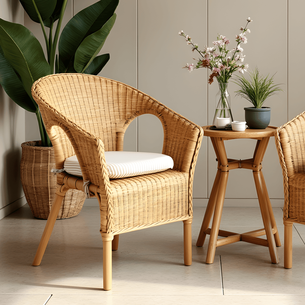 Set of 2, Beige Stripe U-Shape Outdoor Chair Pad, Removable Covers