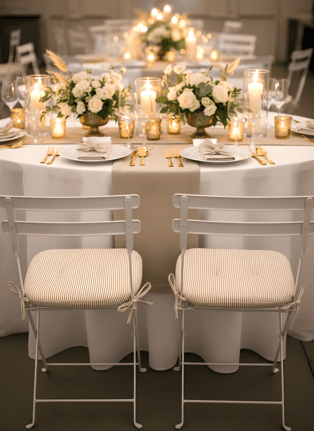 Set of 2, Beige Stripe U-Shape Outdoor Chair Pad, Removable Covers