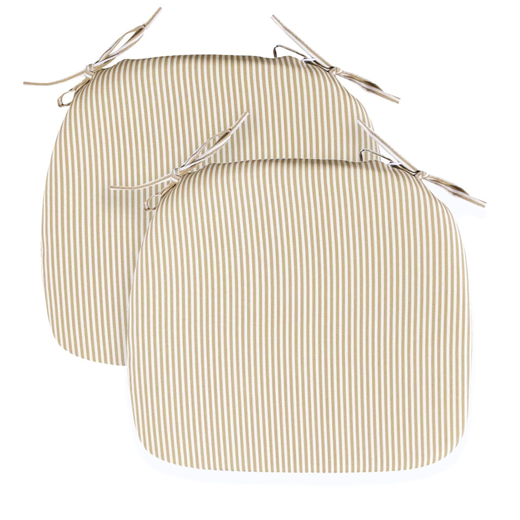 Set of 2, Beige Stripe U-Shape Outdoor Chair Pad, Removable Covers