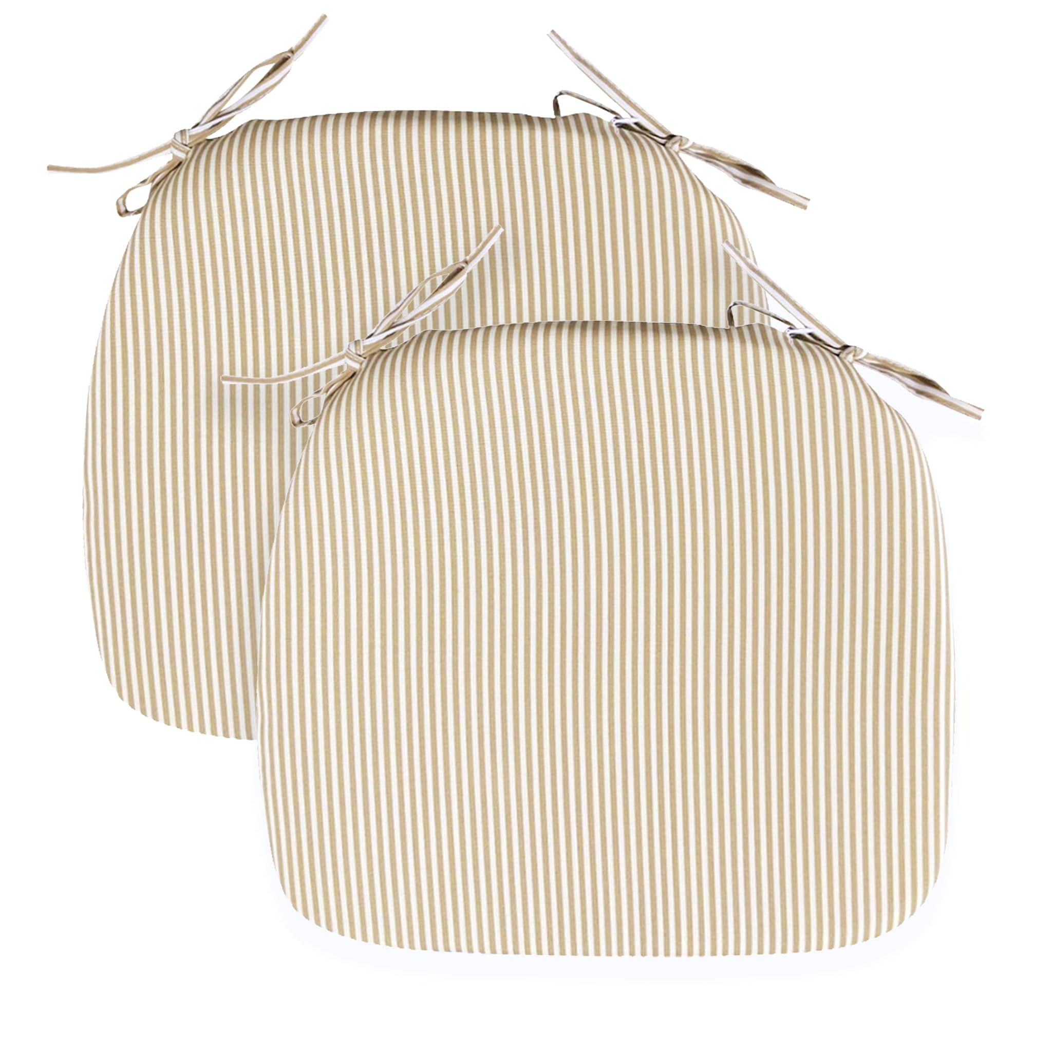 Set of 2, Beige Stripe U-Shape Outdoor Chair Pad, Removable Covers
