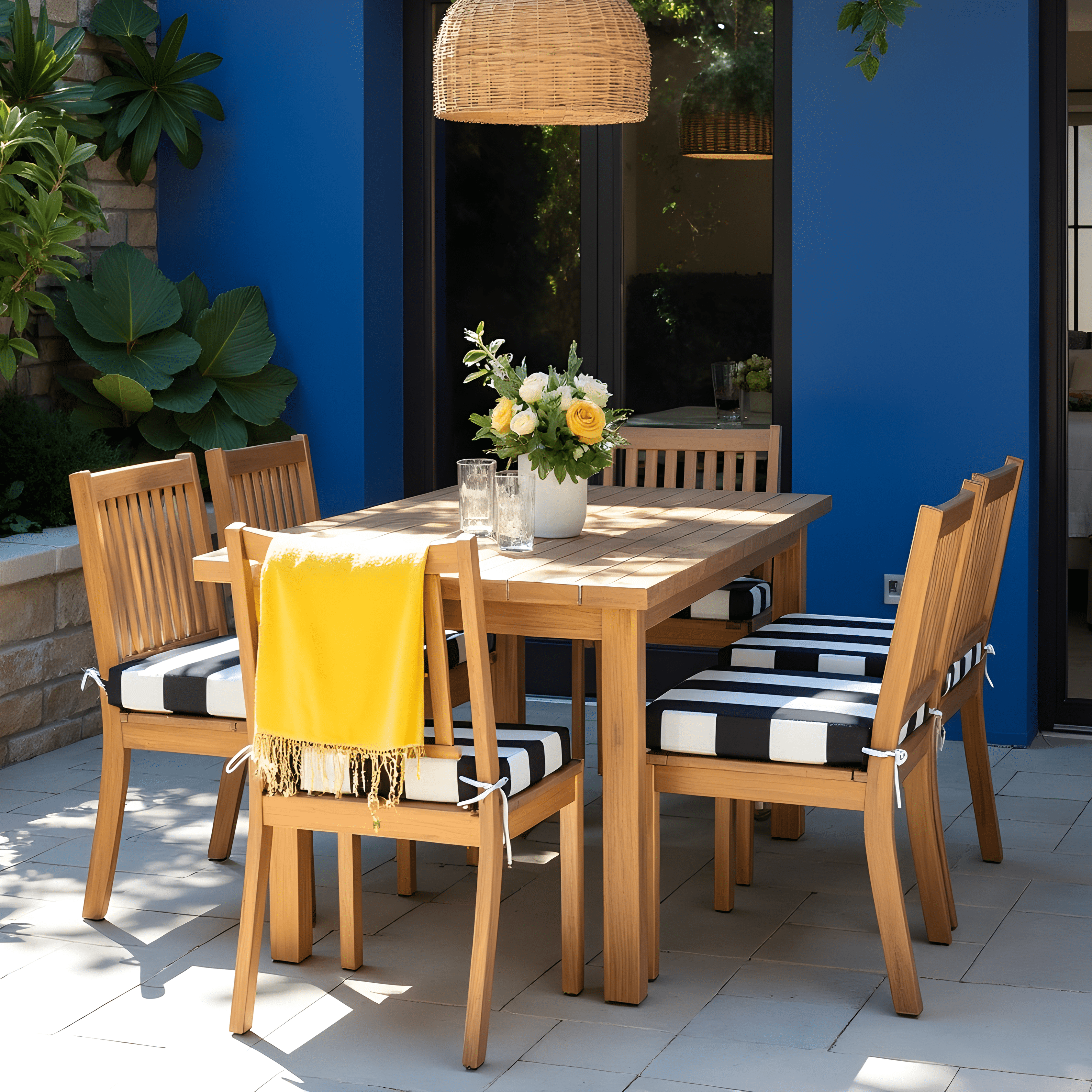 Set of 2, Black Stripe Square Outdoor Chair Pad, Removable Covers