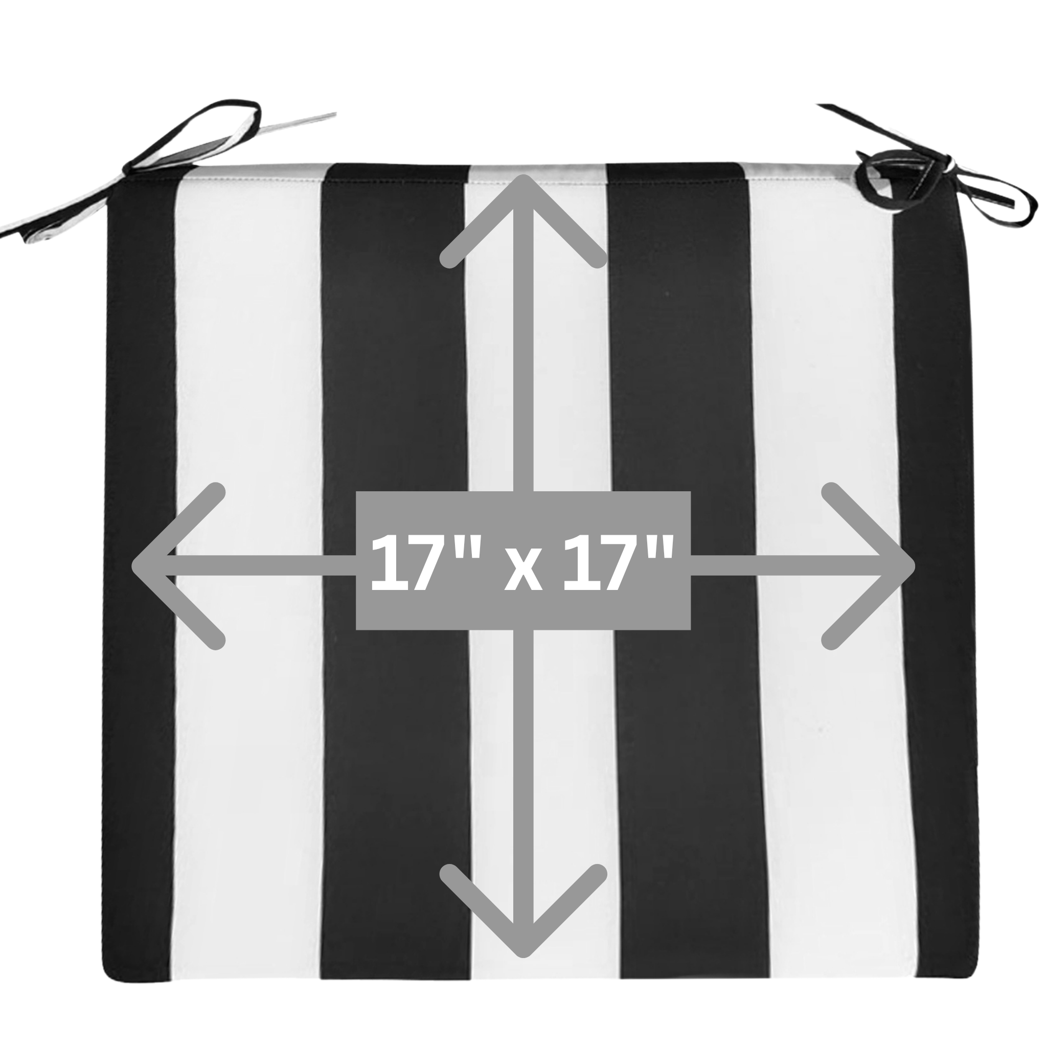 Set of 2, Black Stripe Square Outdoor Chair Pad, Removable Covers