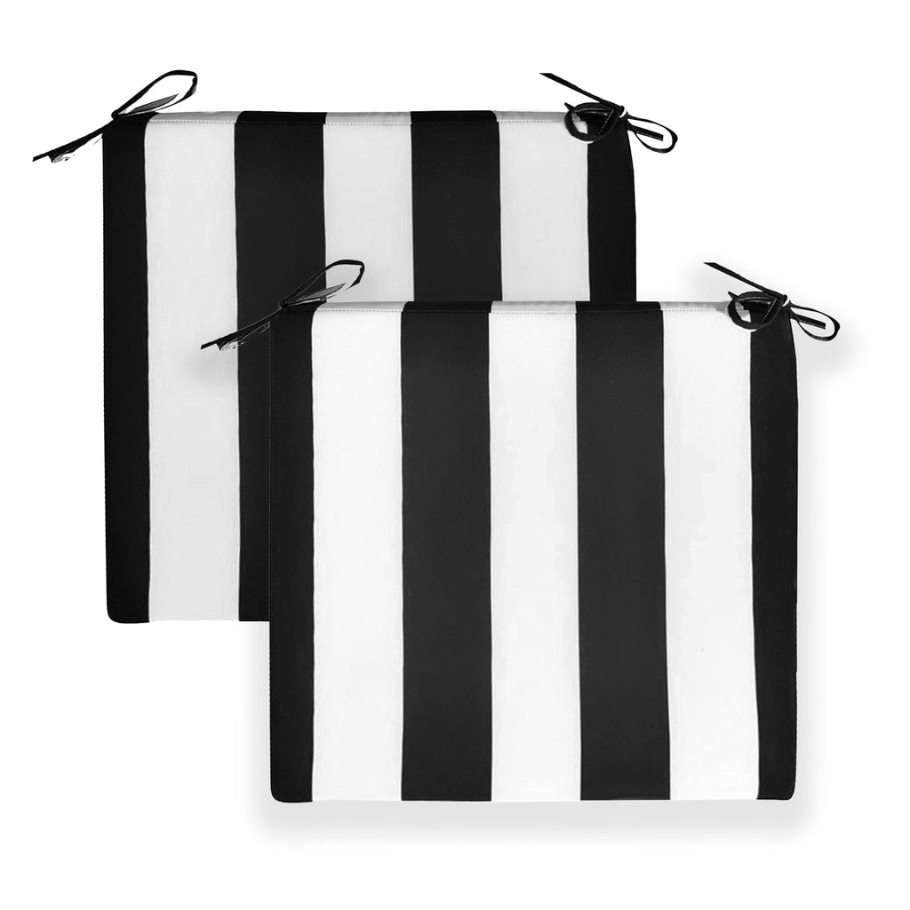Set of 2, Black Stripe Square Outdoor Chair Pad, Removable Covers