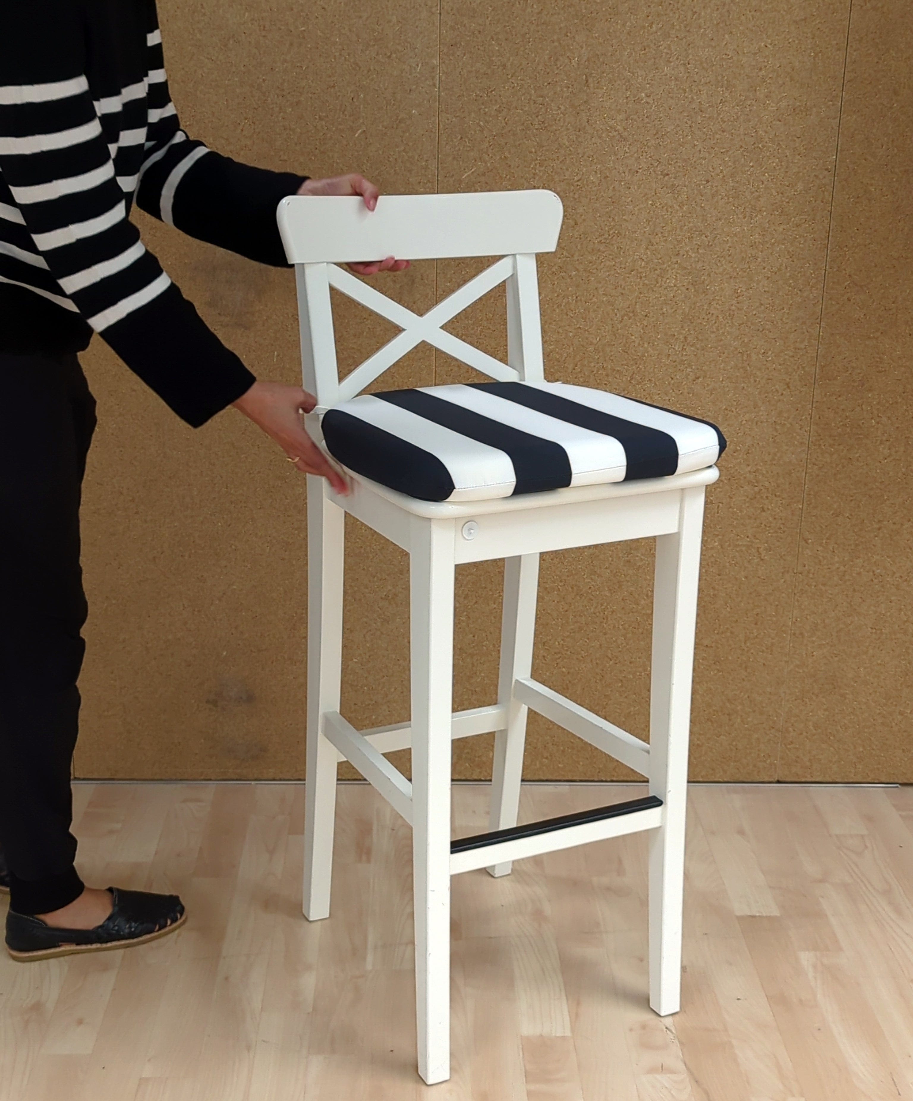 Set of 2, Black Stripe U-Shape Outdoor Chair Pad, Removable Covers